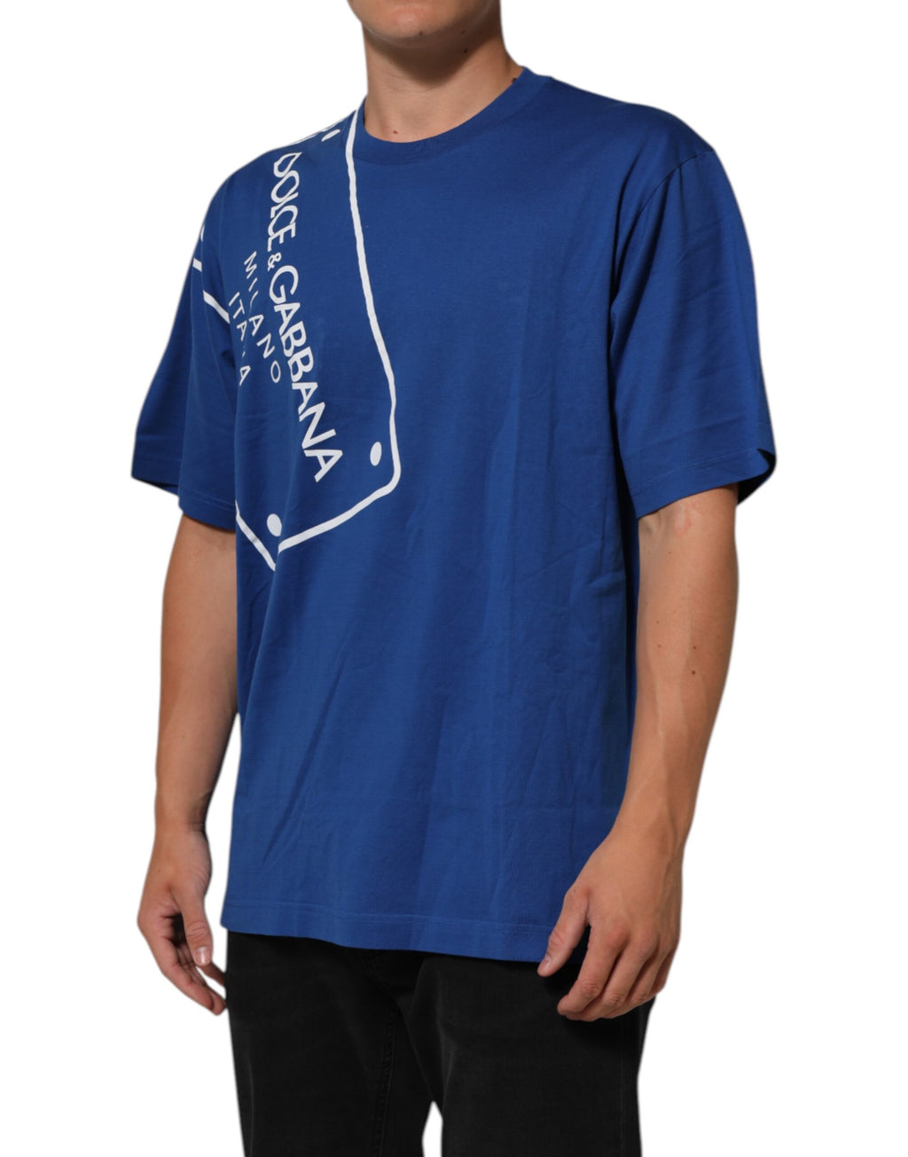 Dolce & Gabbana Blaues Logo Print Baumwolle Rundhalsausschnitt Männer T-Shirt