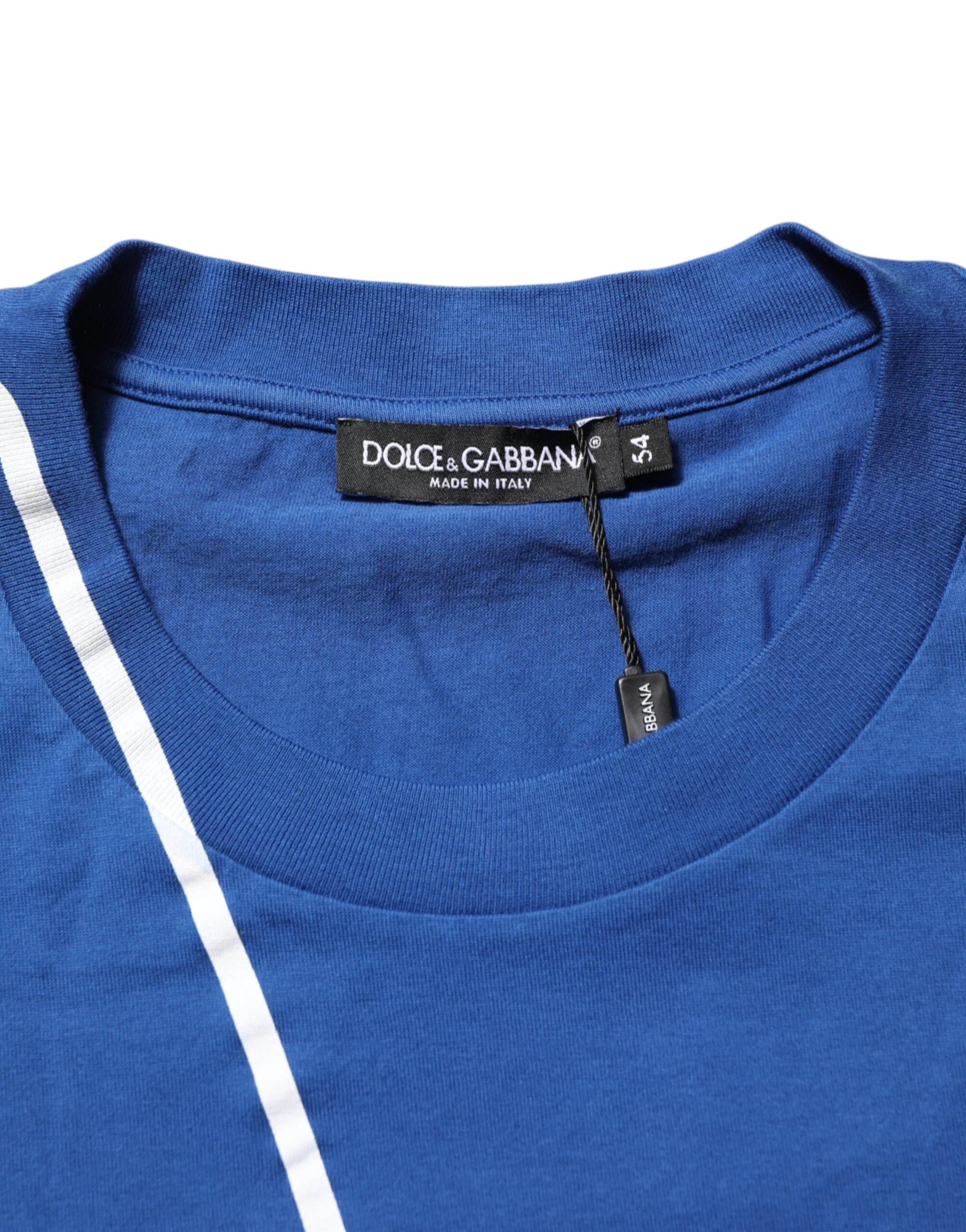 Dolce & Gabbana Blaues Logo Print Baumwolle Rundhalsausschnitt Männer T-Shirt