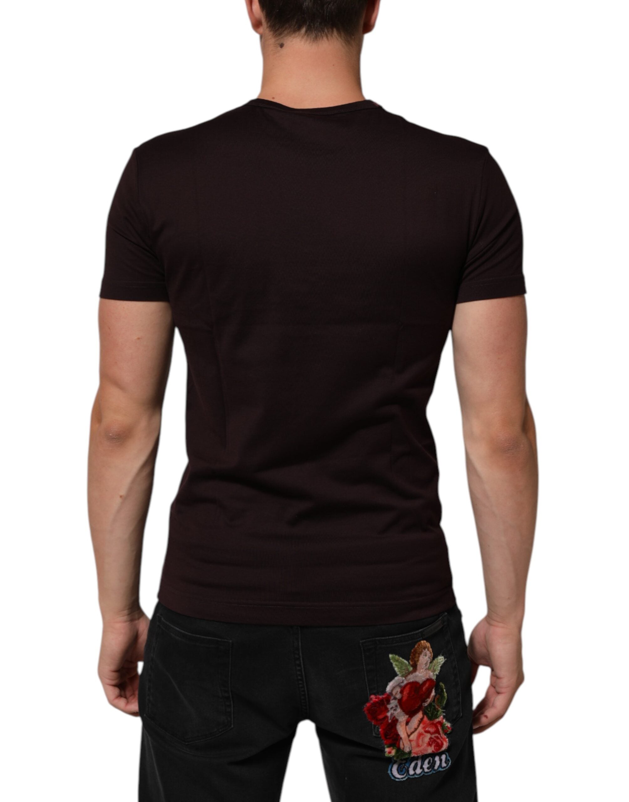 Dolce & Gabbana Braunes Logo-Plakette Baumwolle T-Shirt mit Rundhalsausschnitt