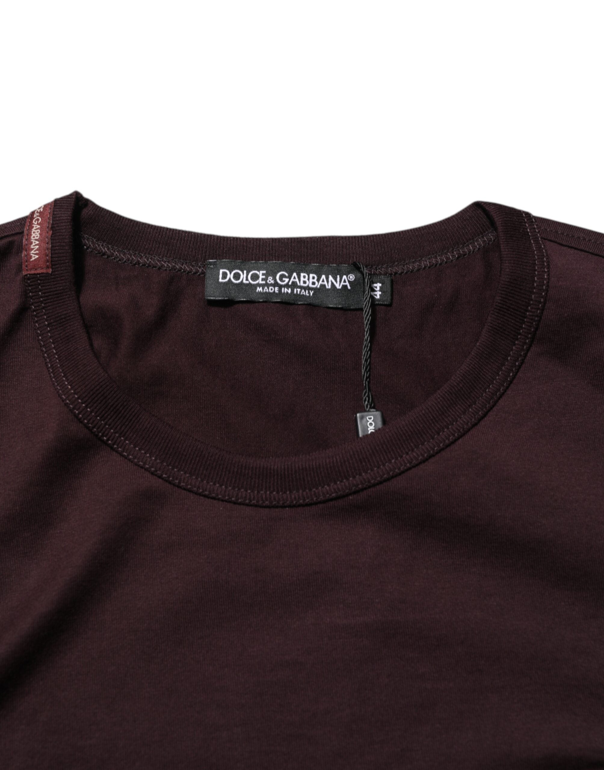 Dolce & Gabbana Braunes Logo-Plakette Baumwolle T-Shirt mit Rundhalsausschnitt