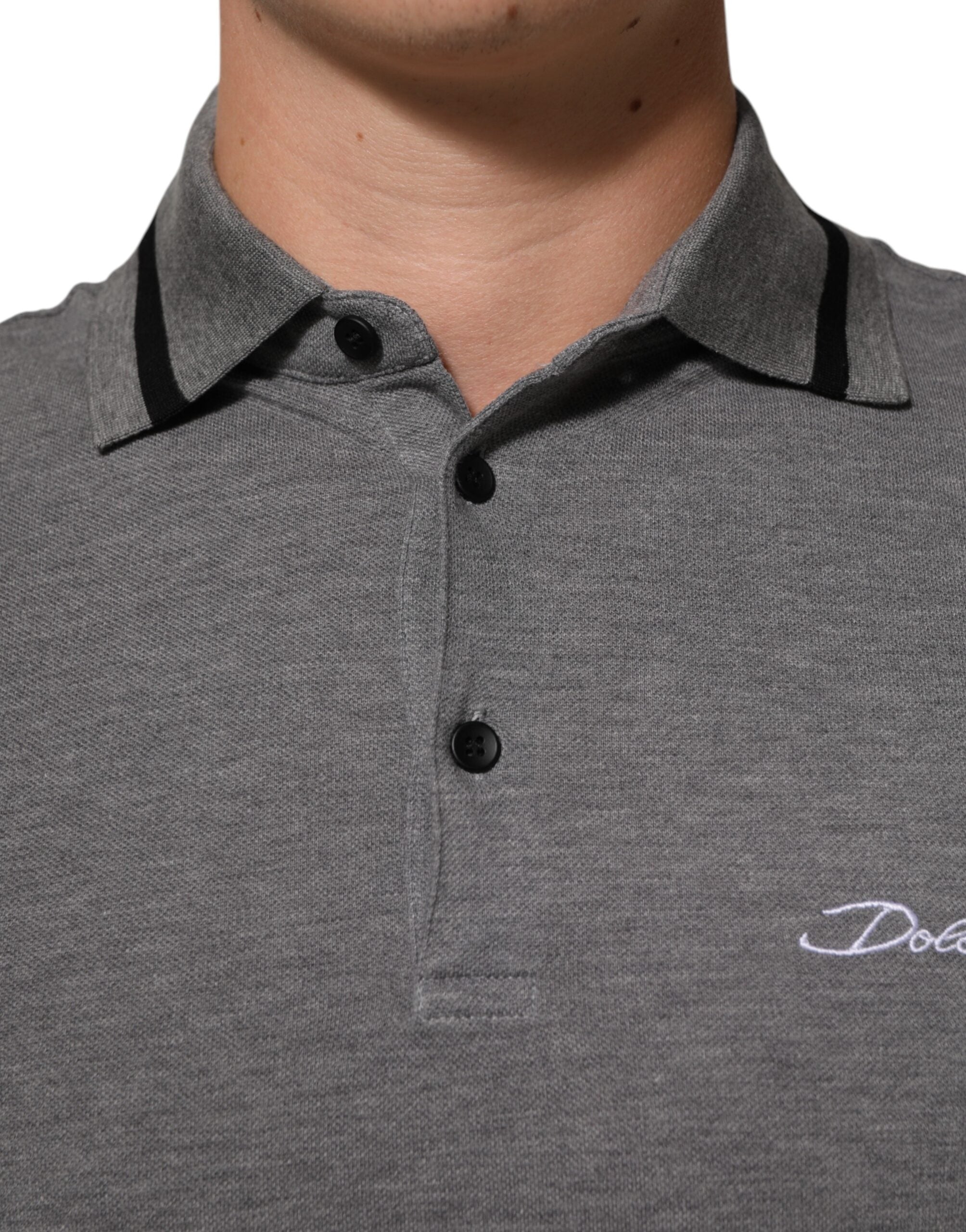 Dolce & Gabbana Graues Polo-T-Shirt mit Logo-Stickerei und Kragen