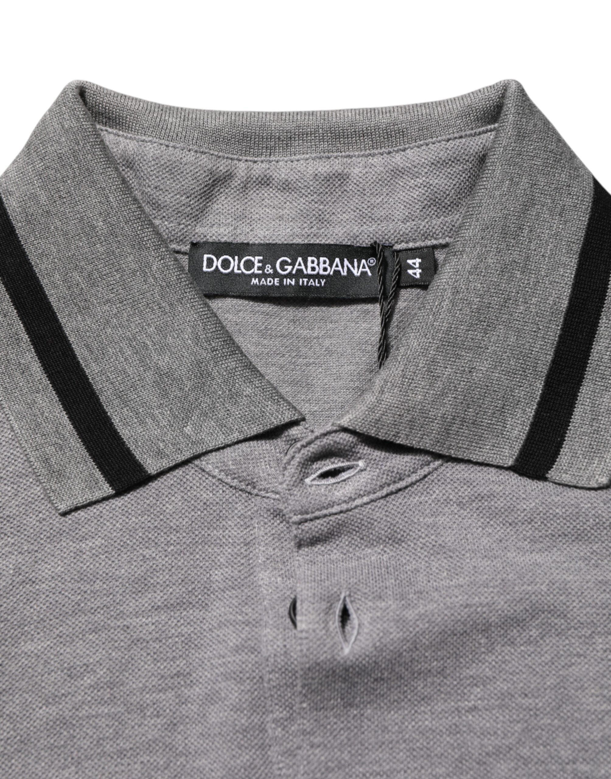 Dolce & Gabbana Graues Polo-T-Shirt mit Logo-Stickerei und Kragen