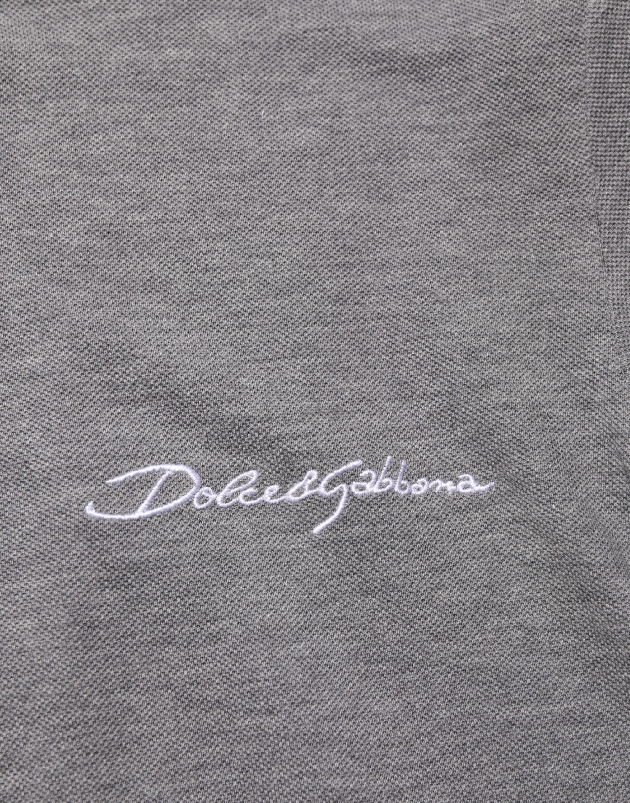 Dolce & Gabbana Graues Polo-T-Shirt mit Logo-Stickerei und Kragen