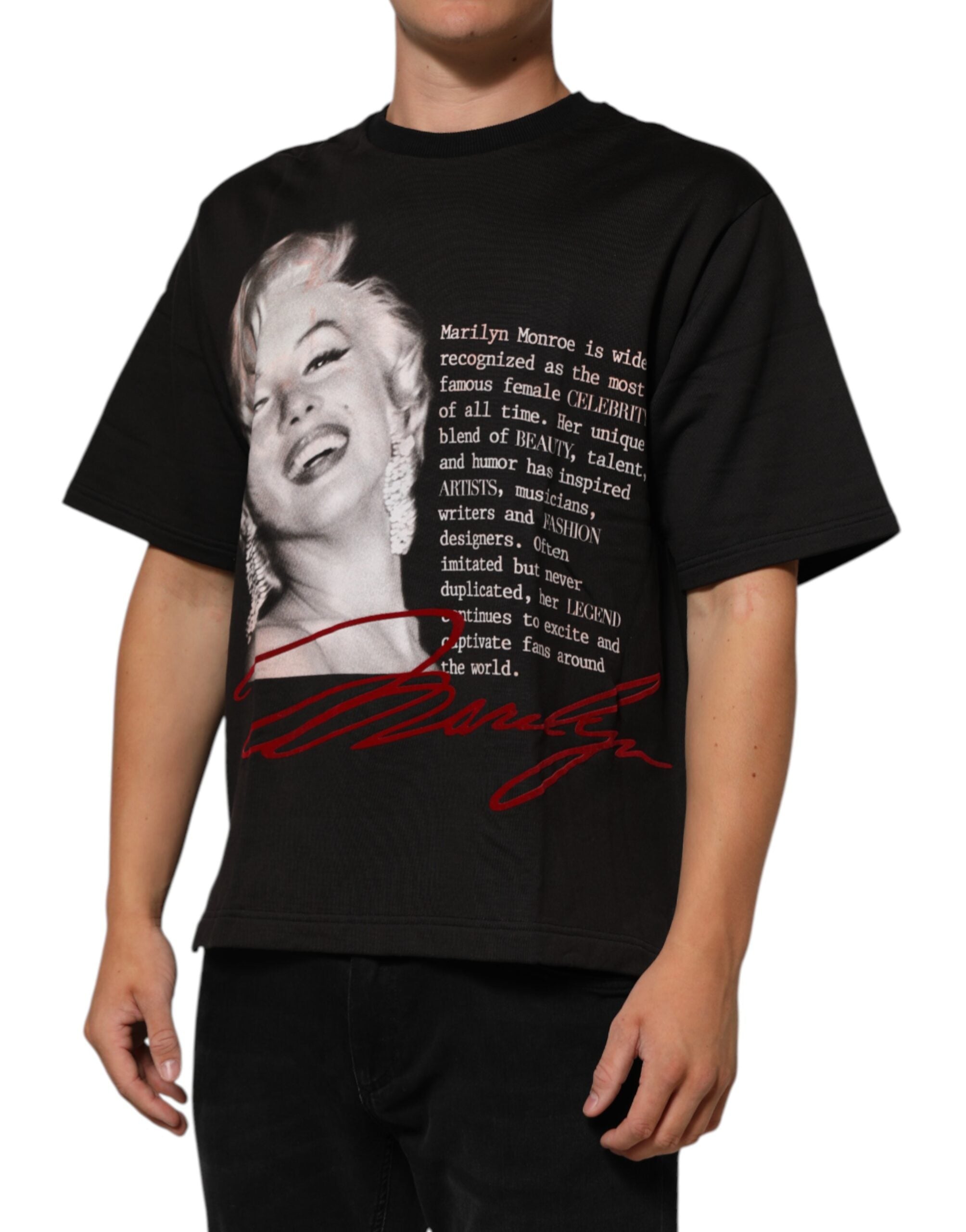 Dolce & Gabbana Schwarzes Marilyn Monroe Baumwoll-T-Shirt mit Rundhalsausschnitt
