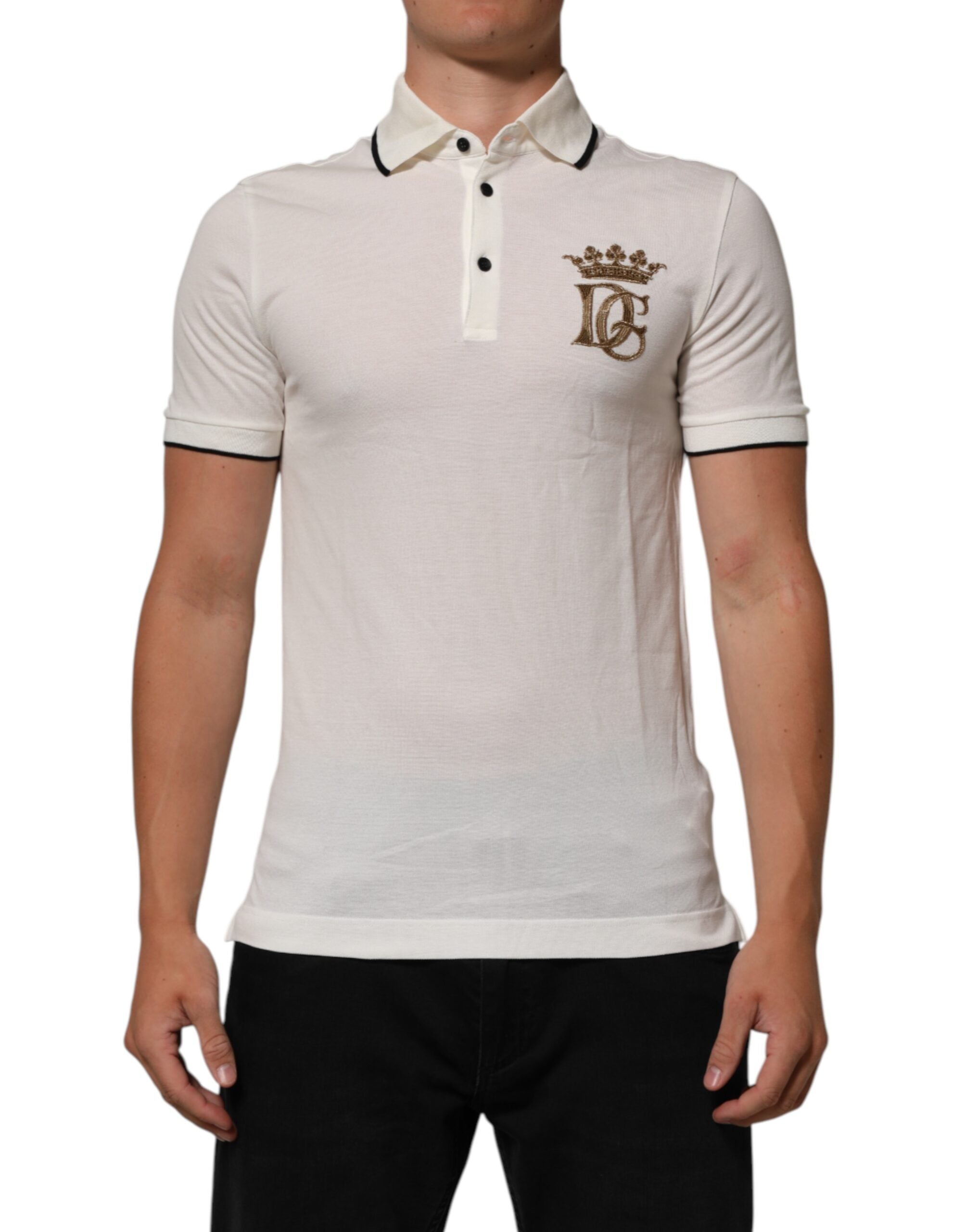Dolce & Gabbana Weißes Polo-T-Shirt aus Baumwolle mit Logo-Stickerei