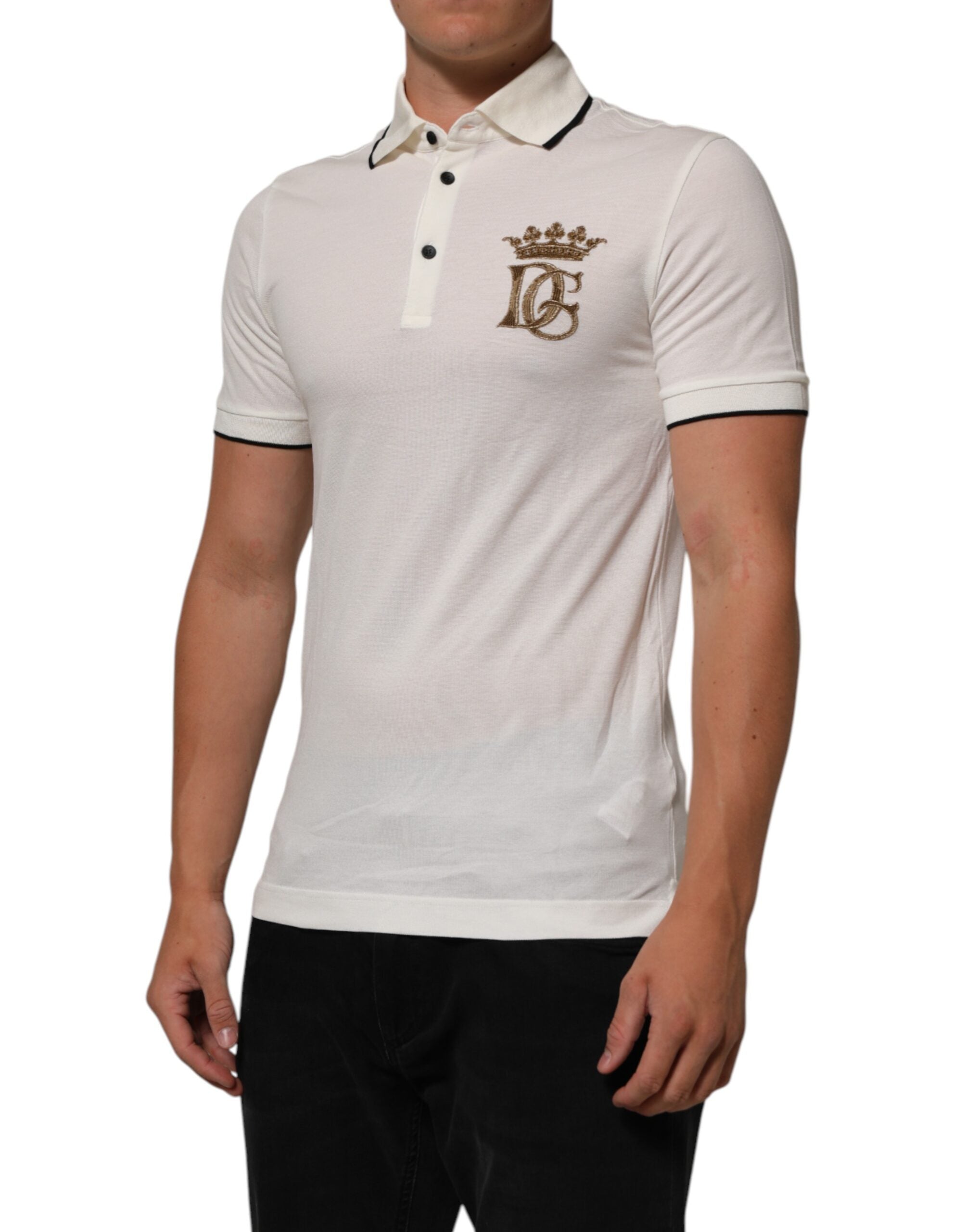 Dolce & Gabbana Weißes Polo-T-Shirt aus Baumwolle mit Logo-Stickerei