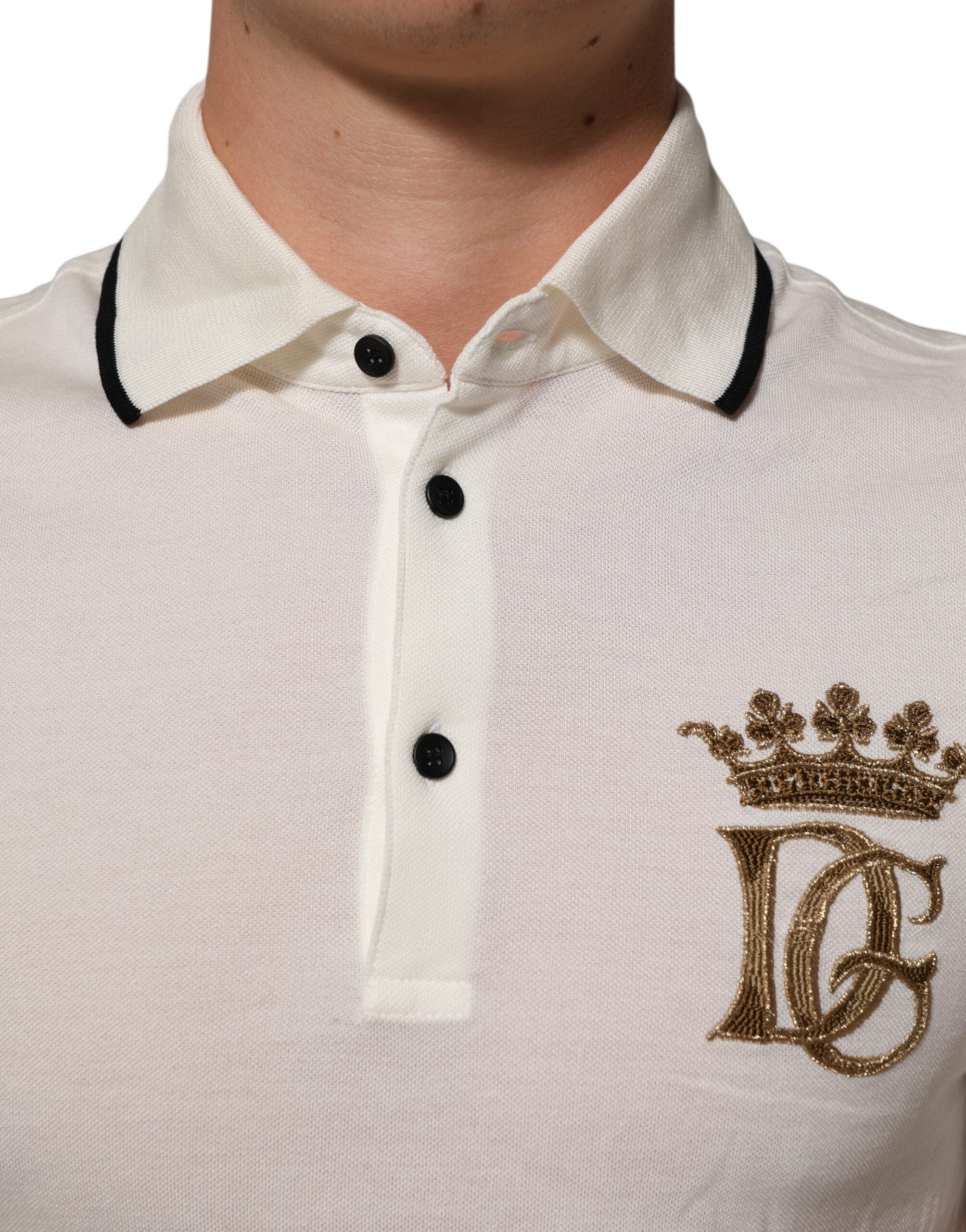 Dolce & Gabbana Weißes Polo-T-Shirt aus Baumwolle mit Logo-Stickerei