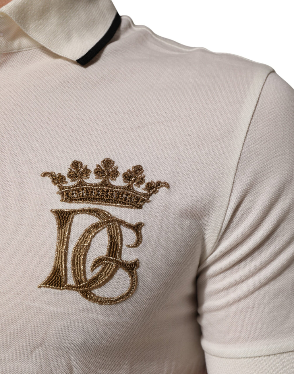 Dolce & Gabbana Weißes Polo-T-Shirt aus Baumwolle mit Logo-Stickerei
