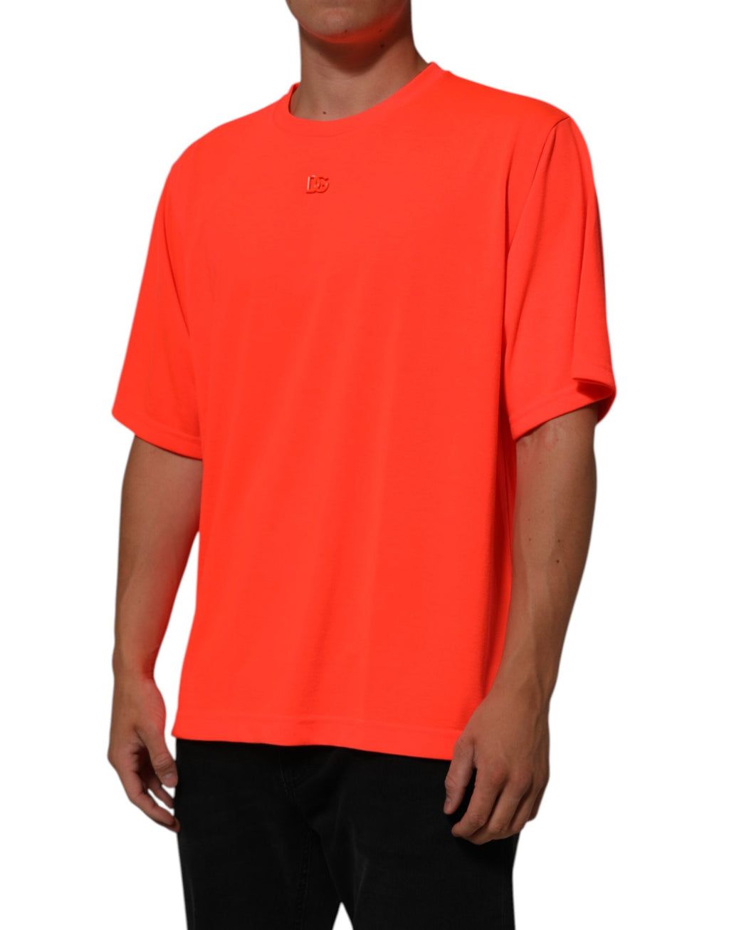Dolce & Gabbana Neon Orange Polyester Männer T-Shirt mit Rundhalsausschnitt