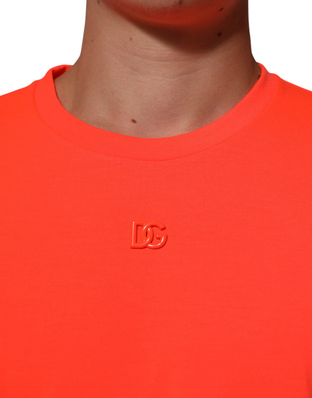 Dolce & Gabbana Neon Orange Polyester Männer T-Shirt mit Rundhalsausschnitt
