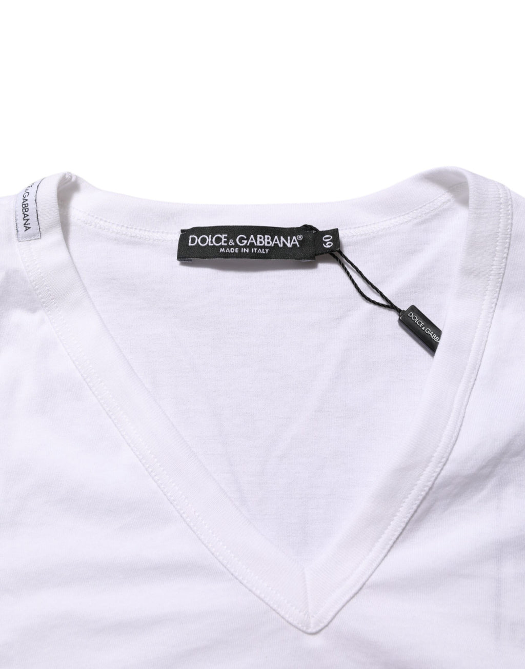 Dolce & Gabbana Weißes Baumwoll-T-Shirt mit V-Ausschnitt und kurzen Ärmeln