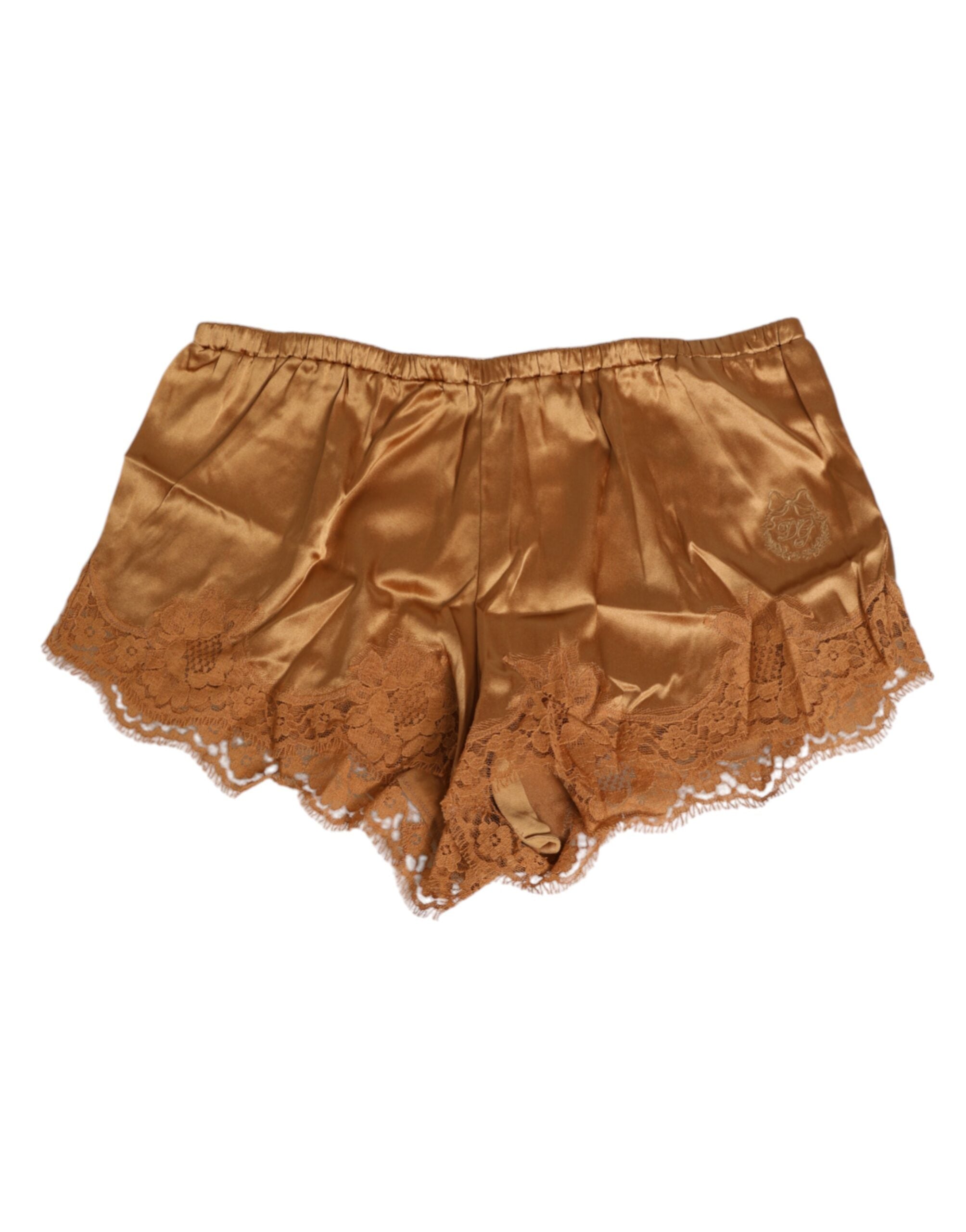 Dolce & Gabbana Braune Seiden Satin Floral Spitze Shorts Unterwäsche