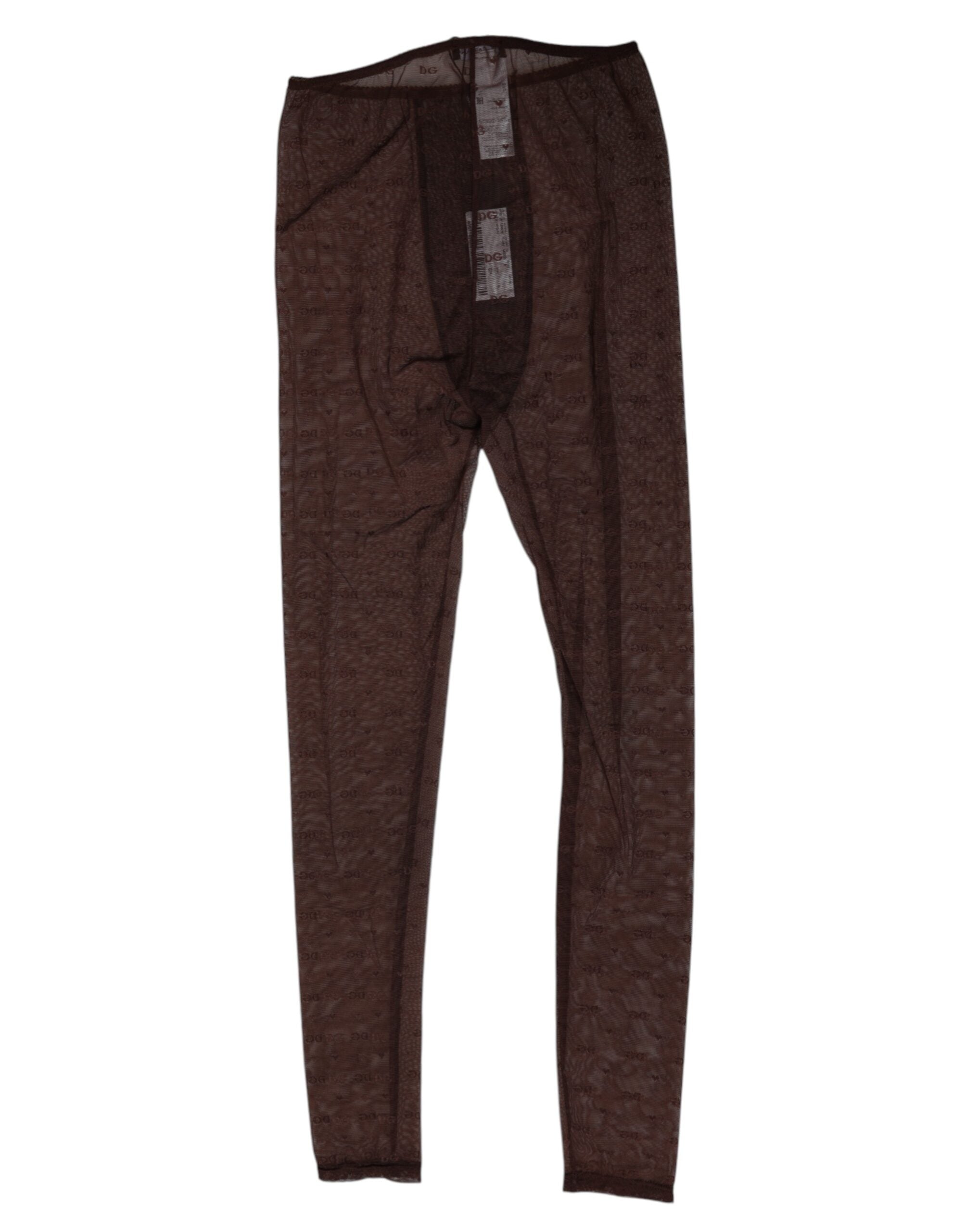 Dolce & Gabbana Braune Nylon Logo Spitze Leggings Hose Unterwäsche