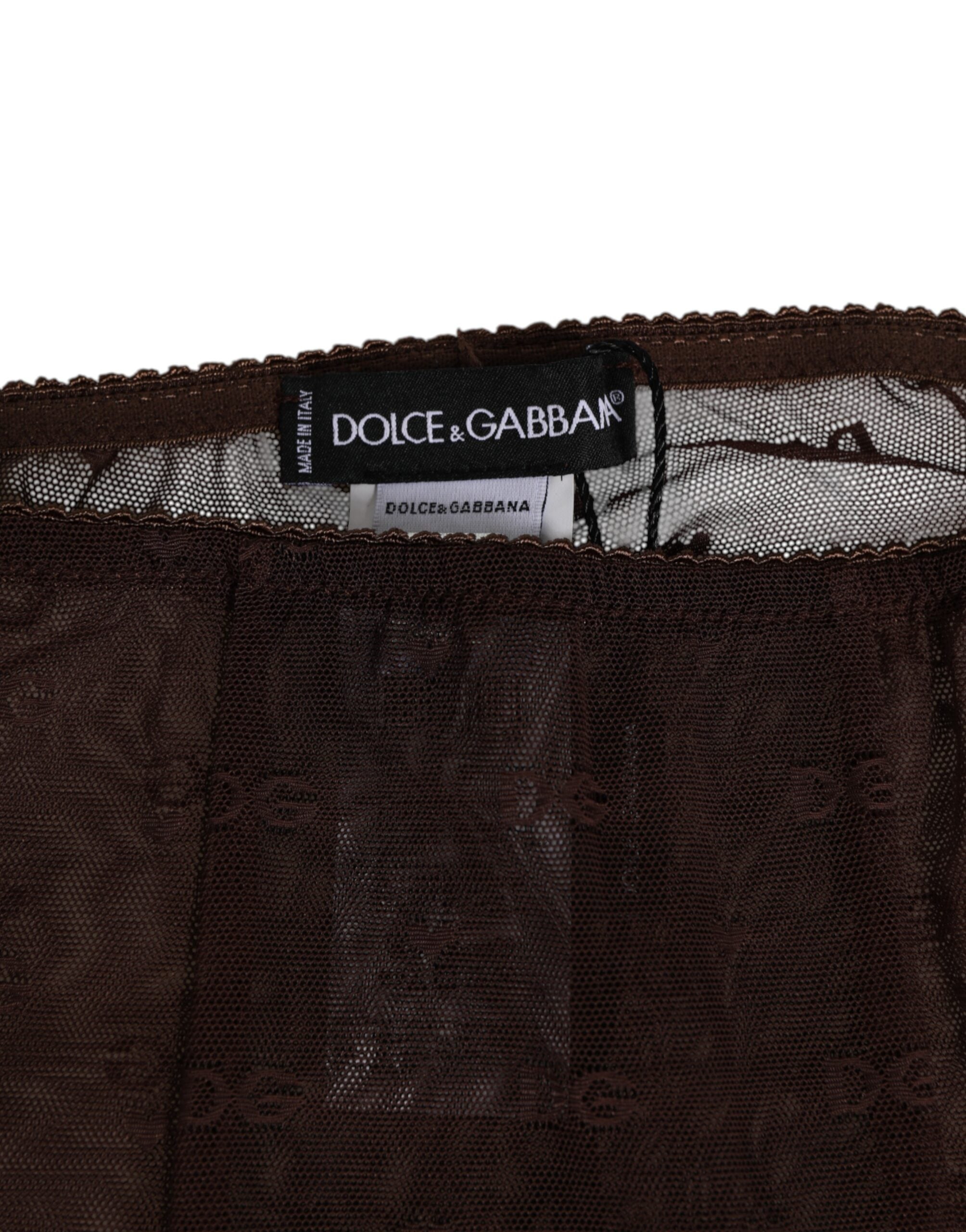 Dolce & Gabbana Braune Nylon Logo Spitze Leggings Hose Unterwäsche