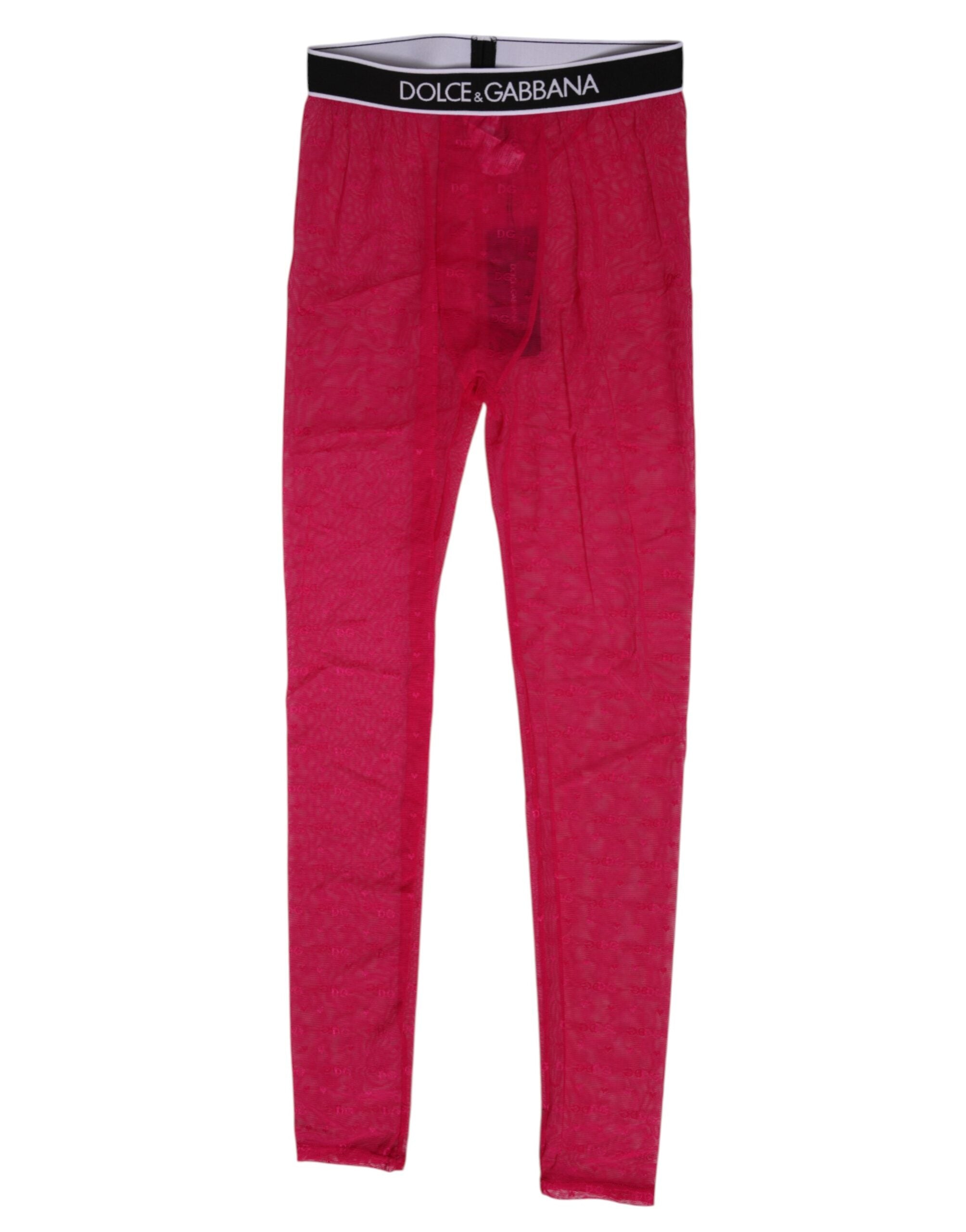 Dolce & Gabbana Fuchsia Nylon Logo Spitze Leggings Hose Unterwäsche