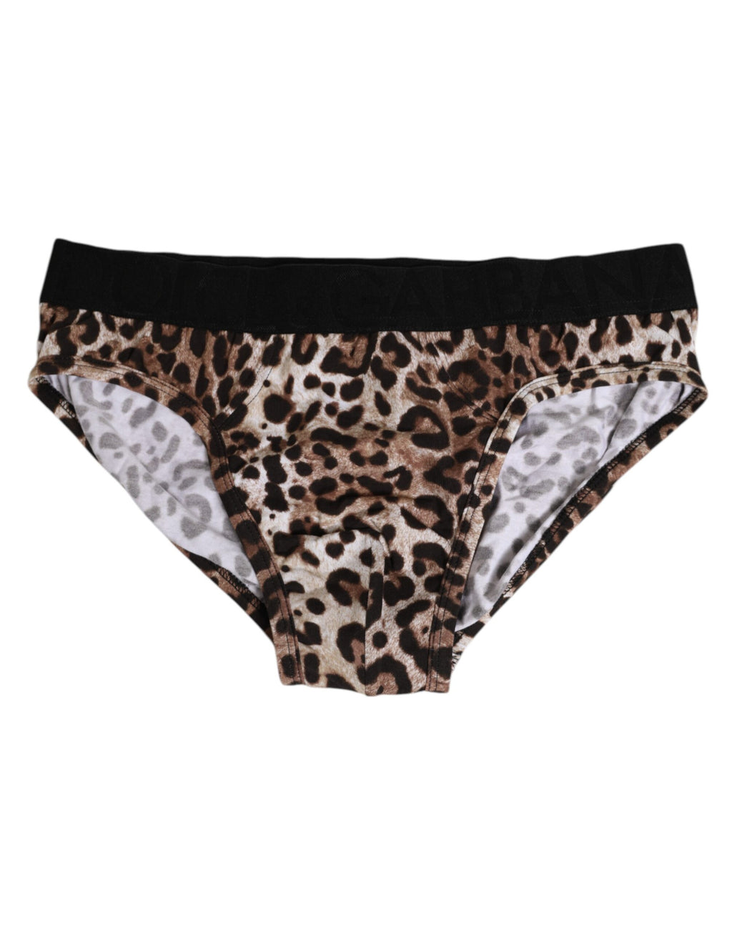 Dolce & Gabbana Brown Cotton Leopard Logo Midi Slip Unterwäsche