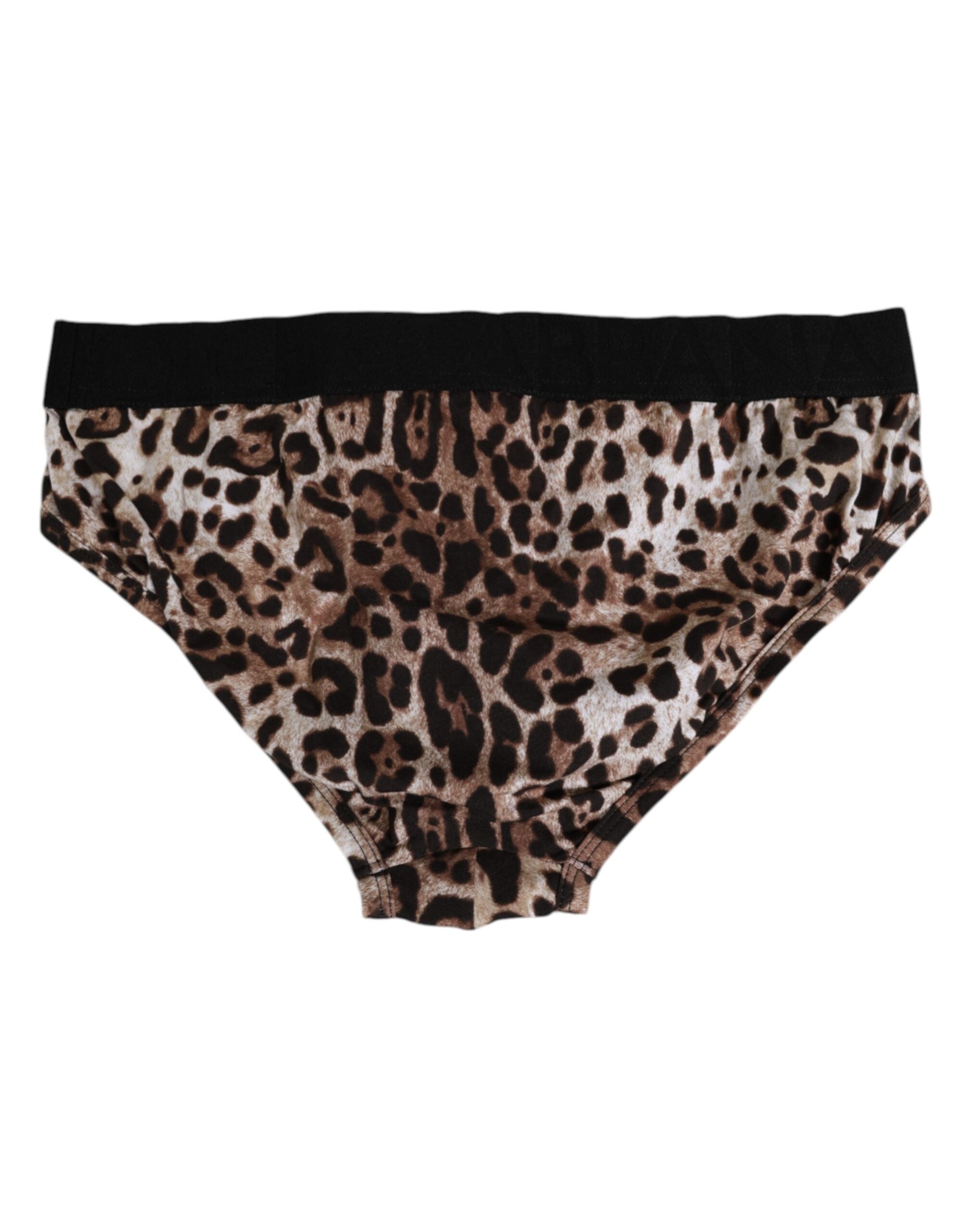 Dolce & Gabbana Brown Cotton Leopard Logo Midi Slip Unterwäsche