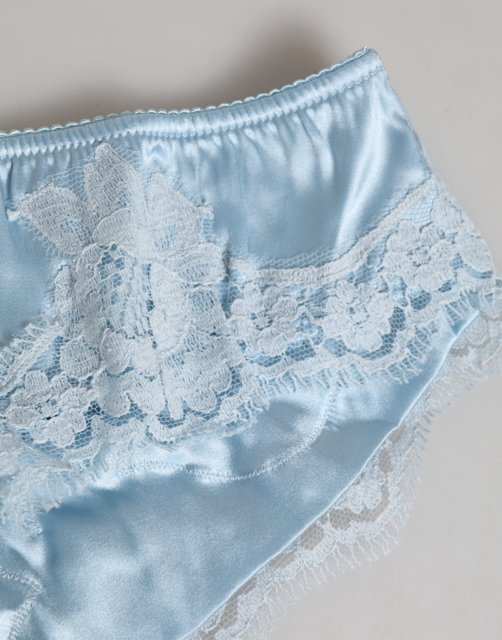 Dolce & Gabbana Himmelblaue Seidensatin Spitze Panty Slip Unterwäsche