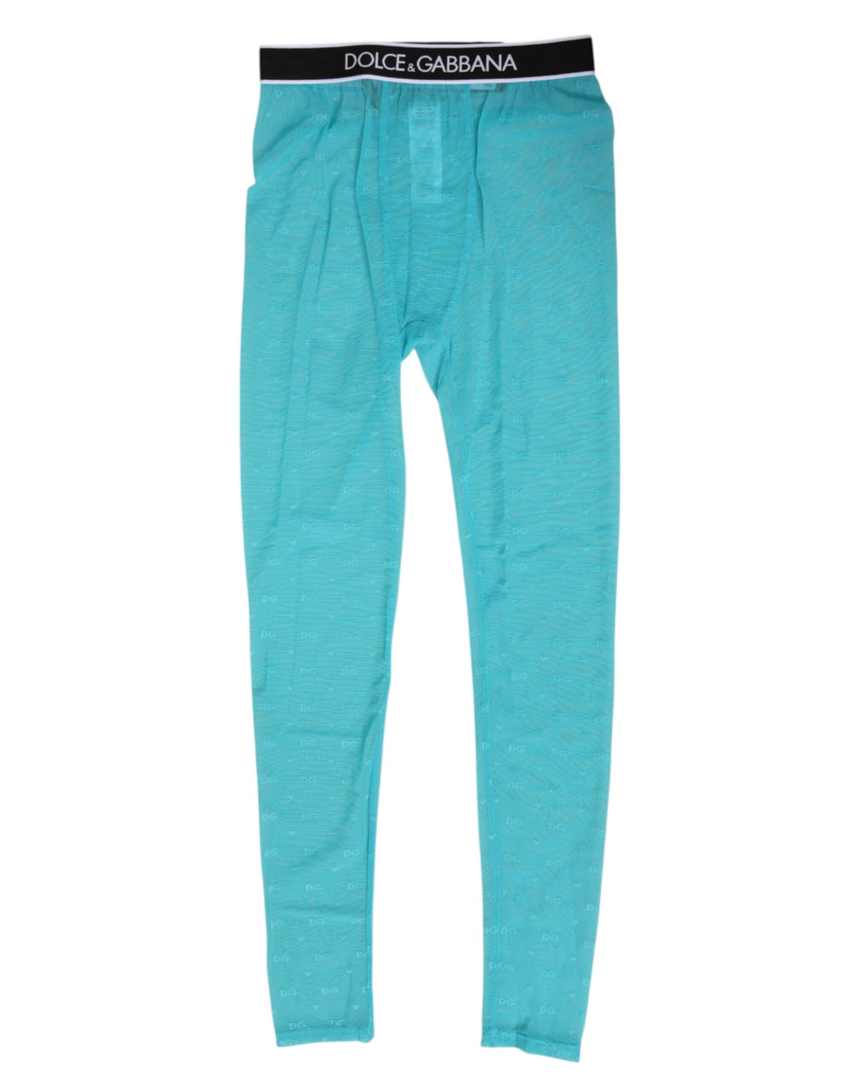 Dolce & Gabbana Light Blue Nylon Logo Lace Leggings Broek Ondergoed