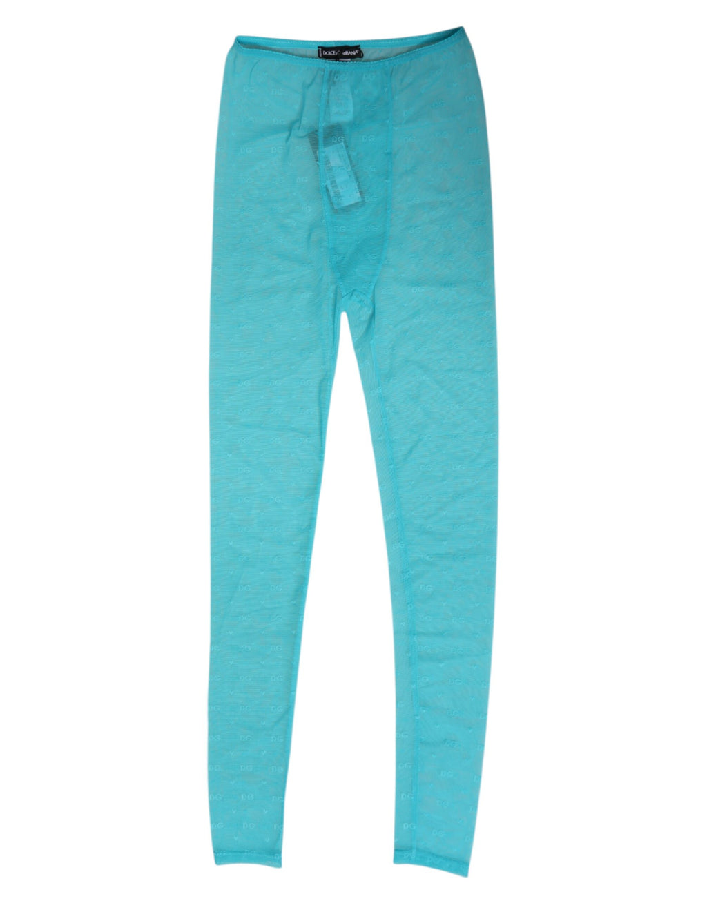 Dolce & Gabbana Light Blue Nylon Logo Lace Leggings Broek Ondergoed