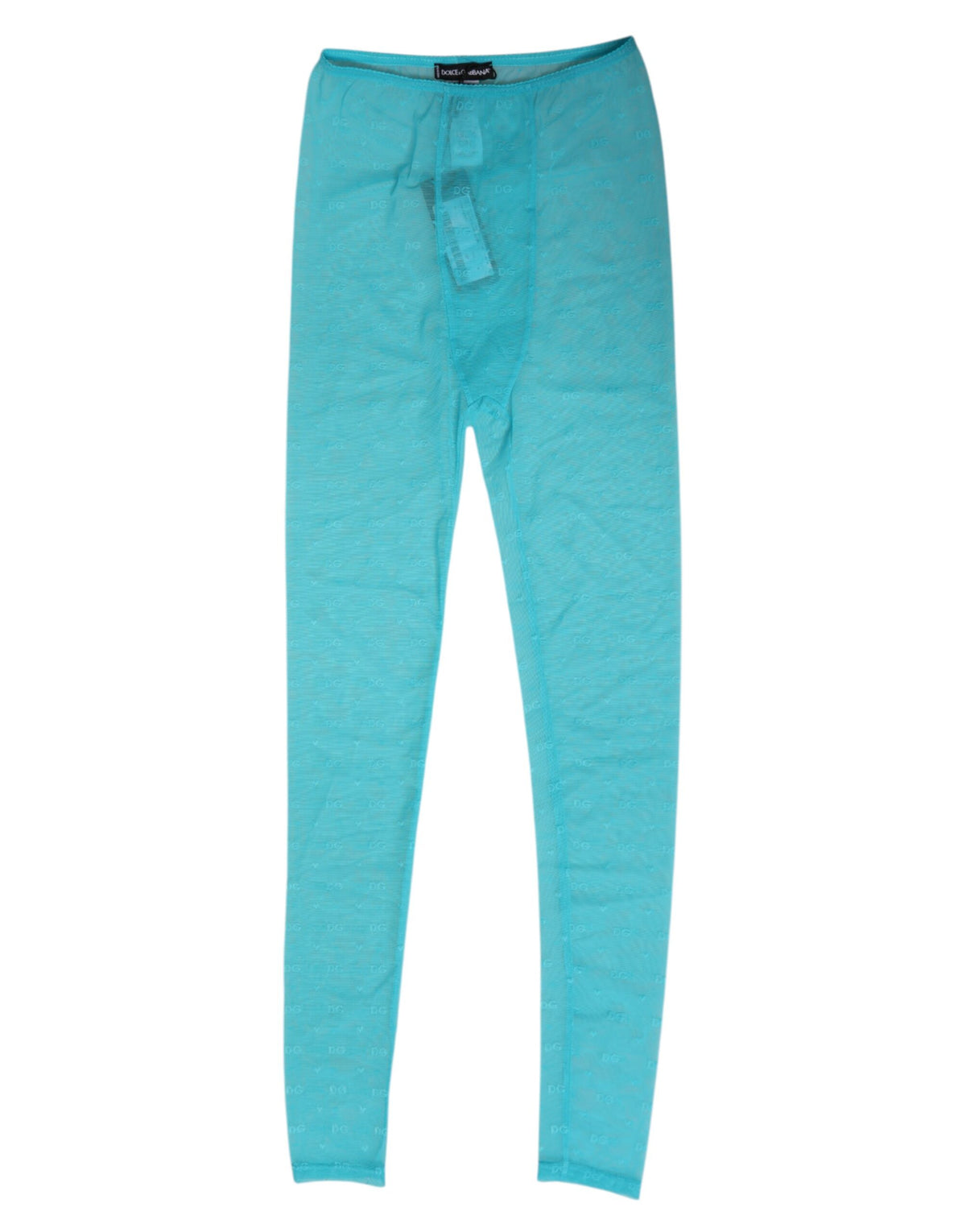 Dolce & Gabbana Light Blue Nylon Logo Lace Leggings Broek Ondergoed