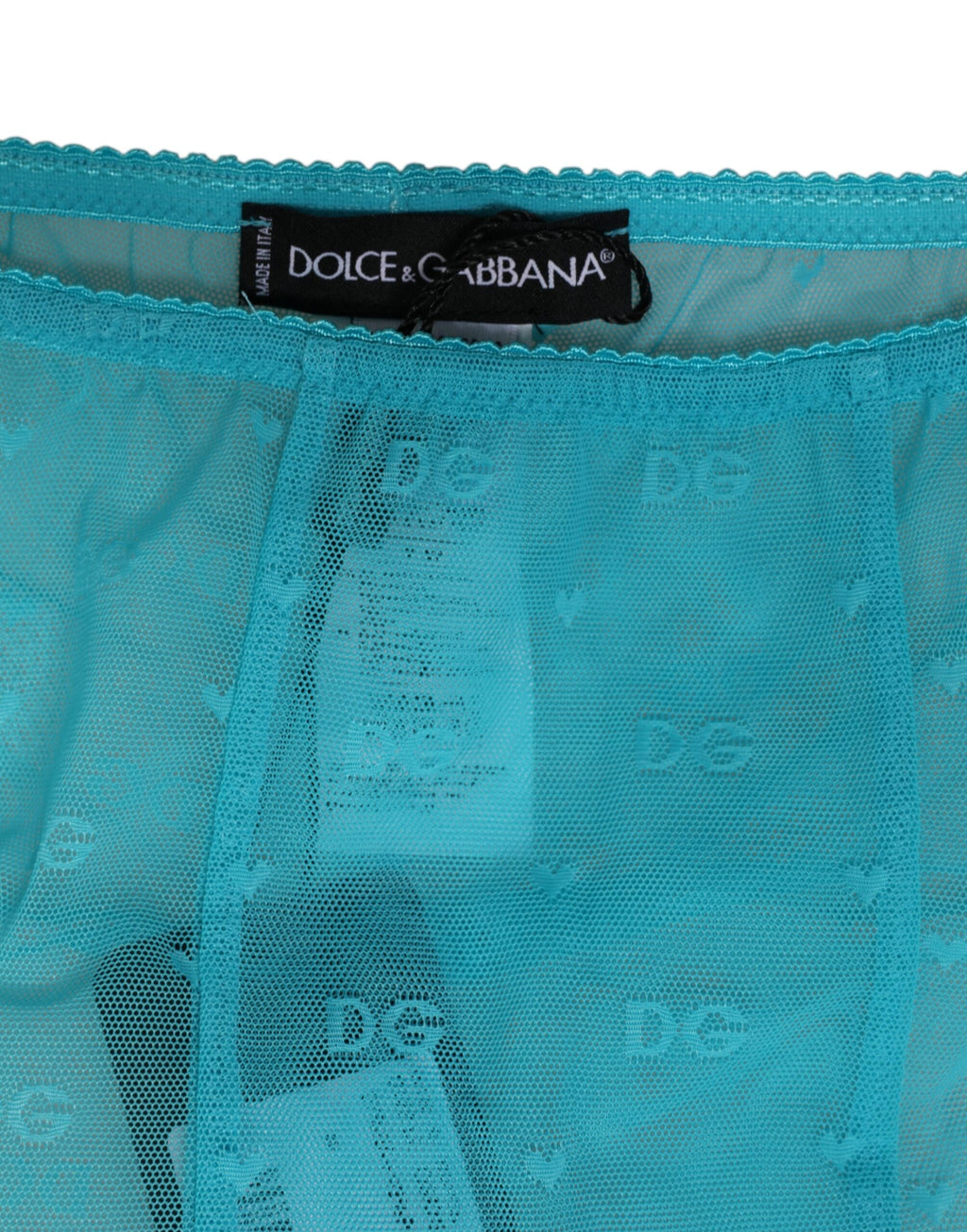 Dolce & Gabbana Hellblaue Nylon Logo Spitze Leggings Hose Unterwäsche