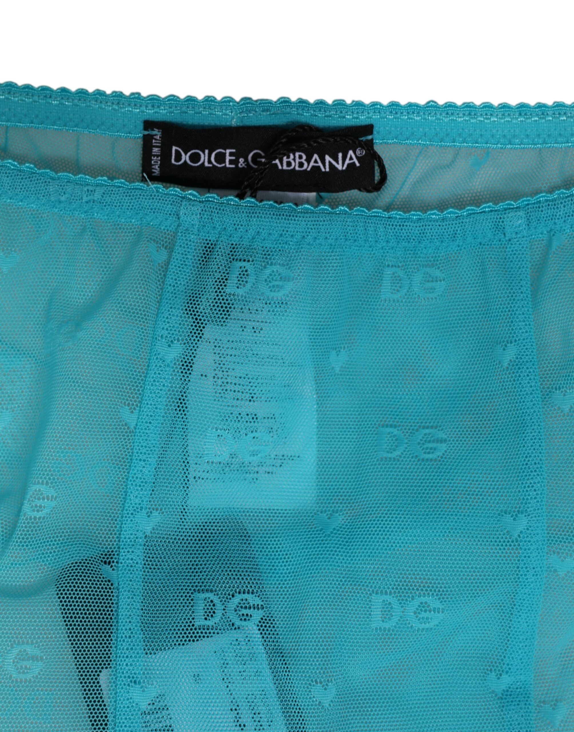 Dolce & Gabbana Hellblaue Nylon Logo Spitze Leggings Hose Unterwäsche