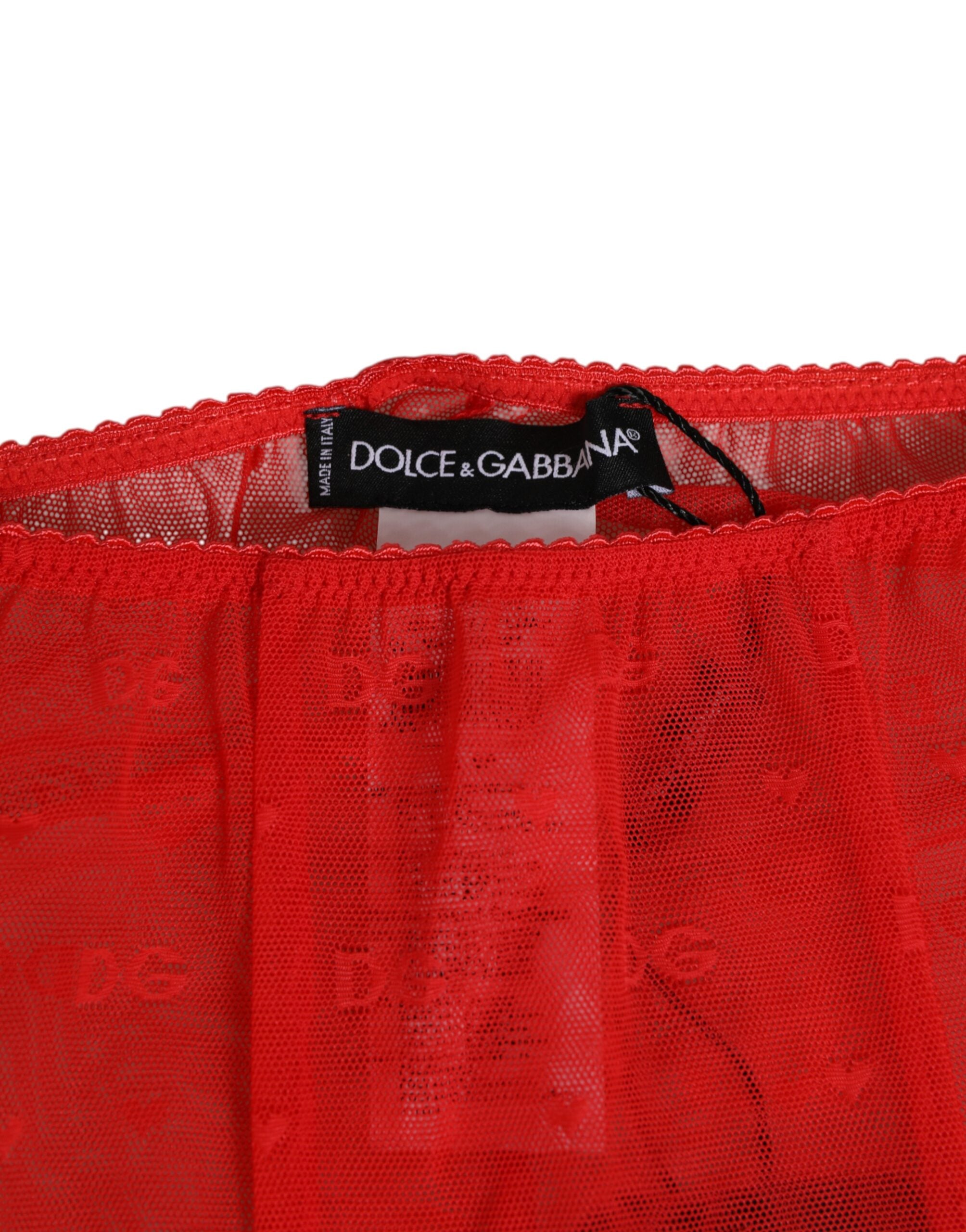 Dolce & Gabbana Rote Logo-Spitze Enge Midi-Hose Unterwäsche