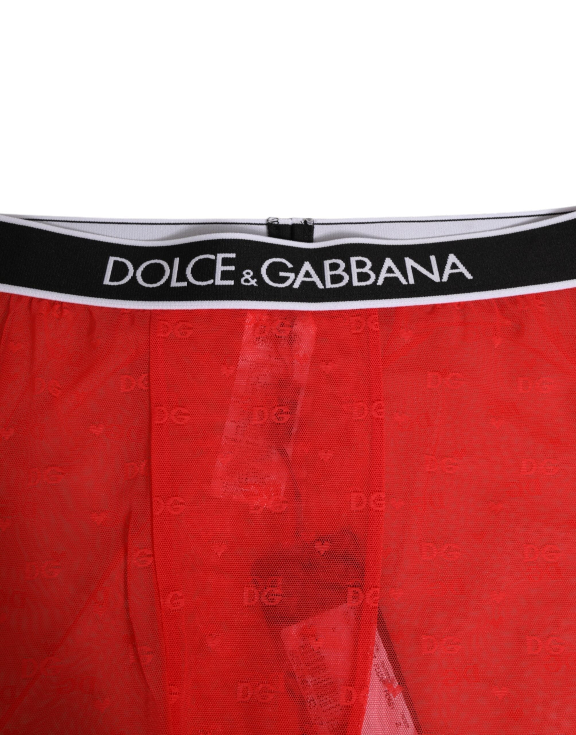 Dolce & Gabbana Rote Logo-Spitze Enge Midi-Hose Unterwäsche