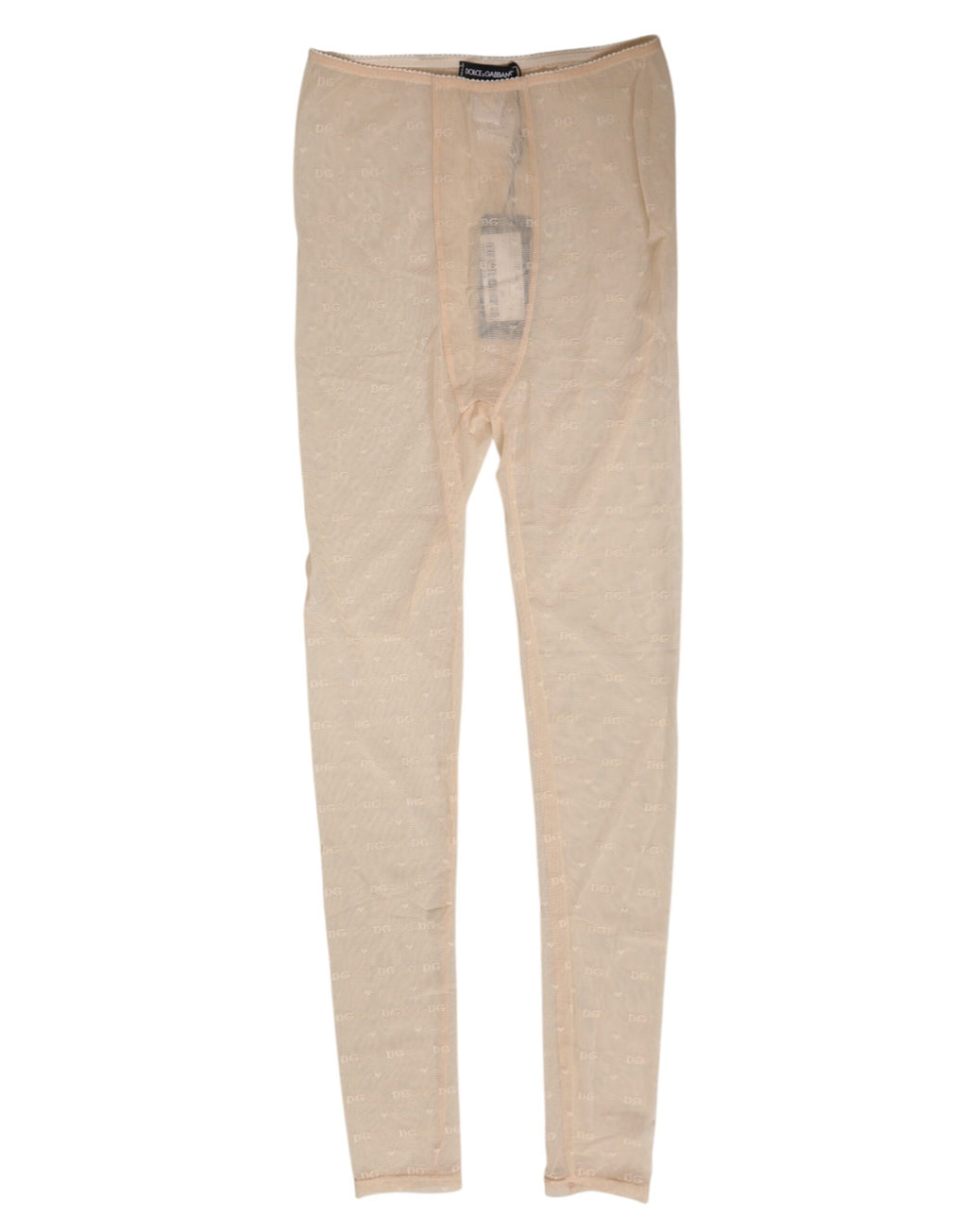 Dolce & Gabbana Beige Nylon Stretch Logo Kanten Leggings Ondergoed