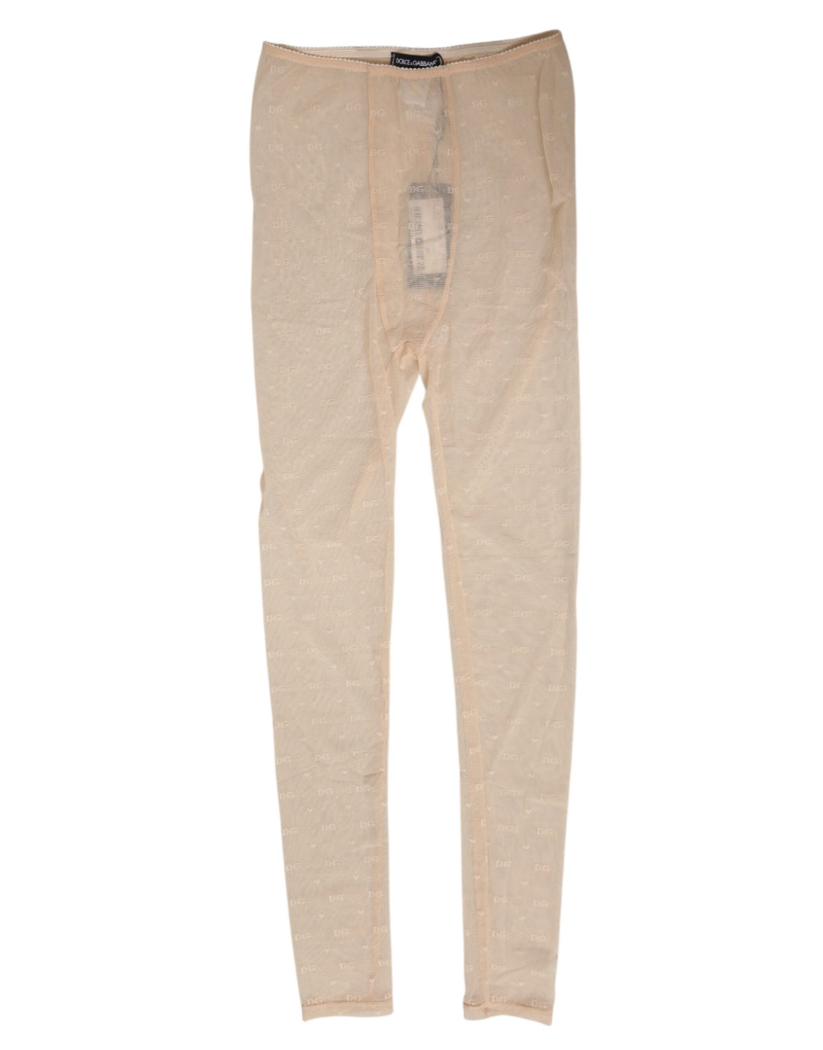 Dolce & Gabbana Beige Nylon Stretch Logo Kanten Leggings Ondergoed