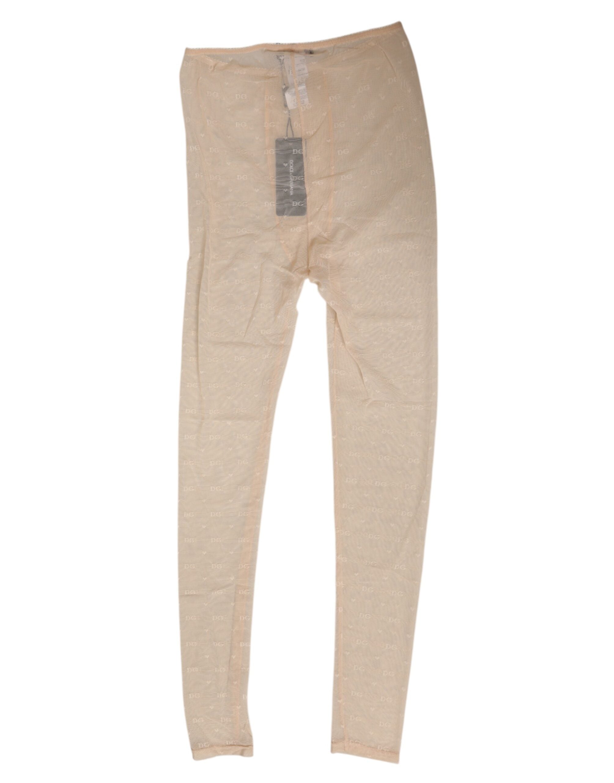 Dolce & Gabbana Beige Nylon Stretch Logo Lace Leggings Unterwäsche