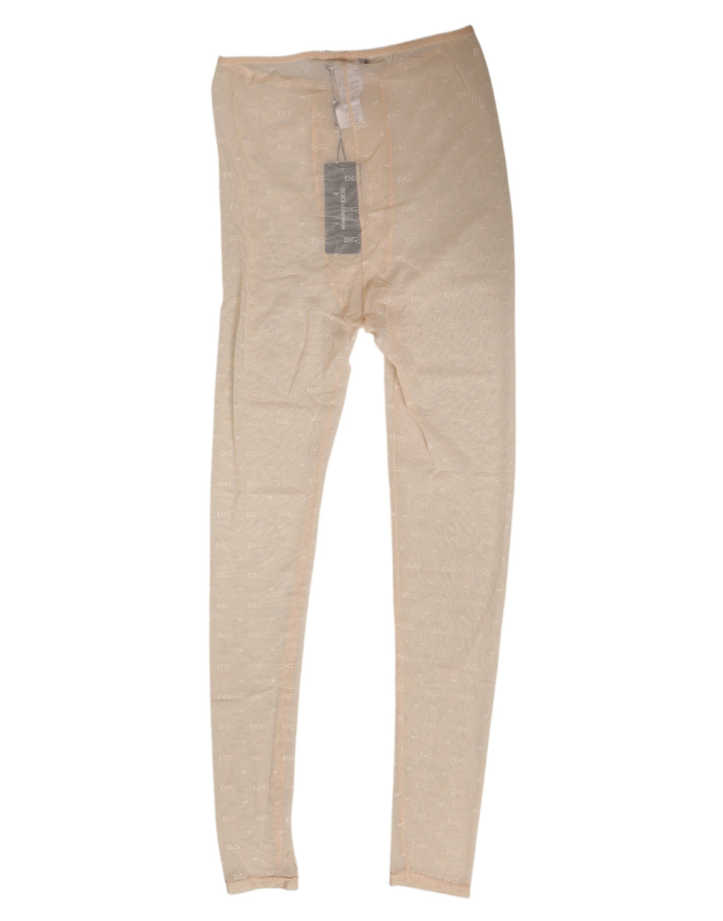 Dolce & Gabbana Beige Nylon Stretch Logo Kanten Leggings Ondergoed