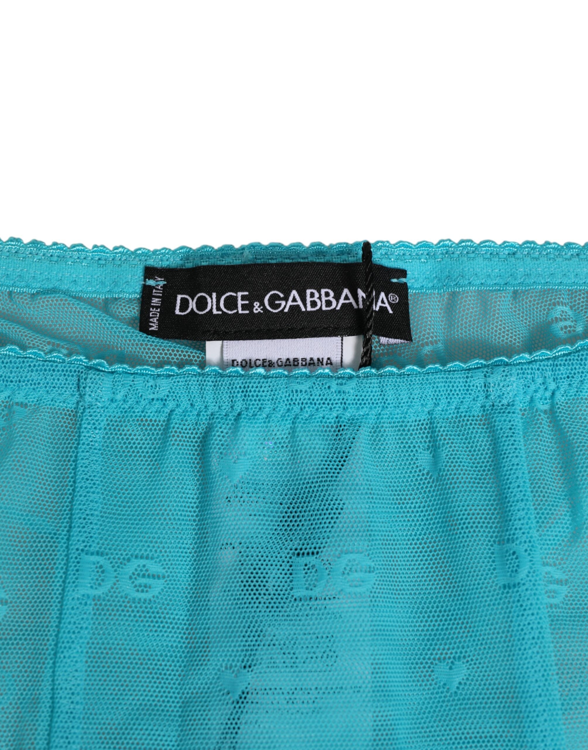 Dolce & Gabbana Hellblaue Logo-Spitze Enge Midi-Hose Unterwäsche