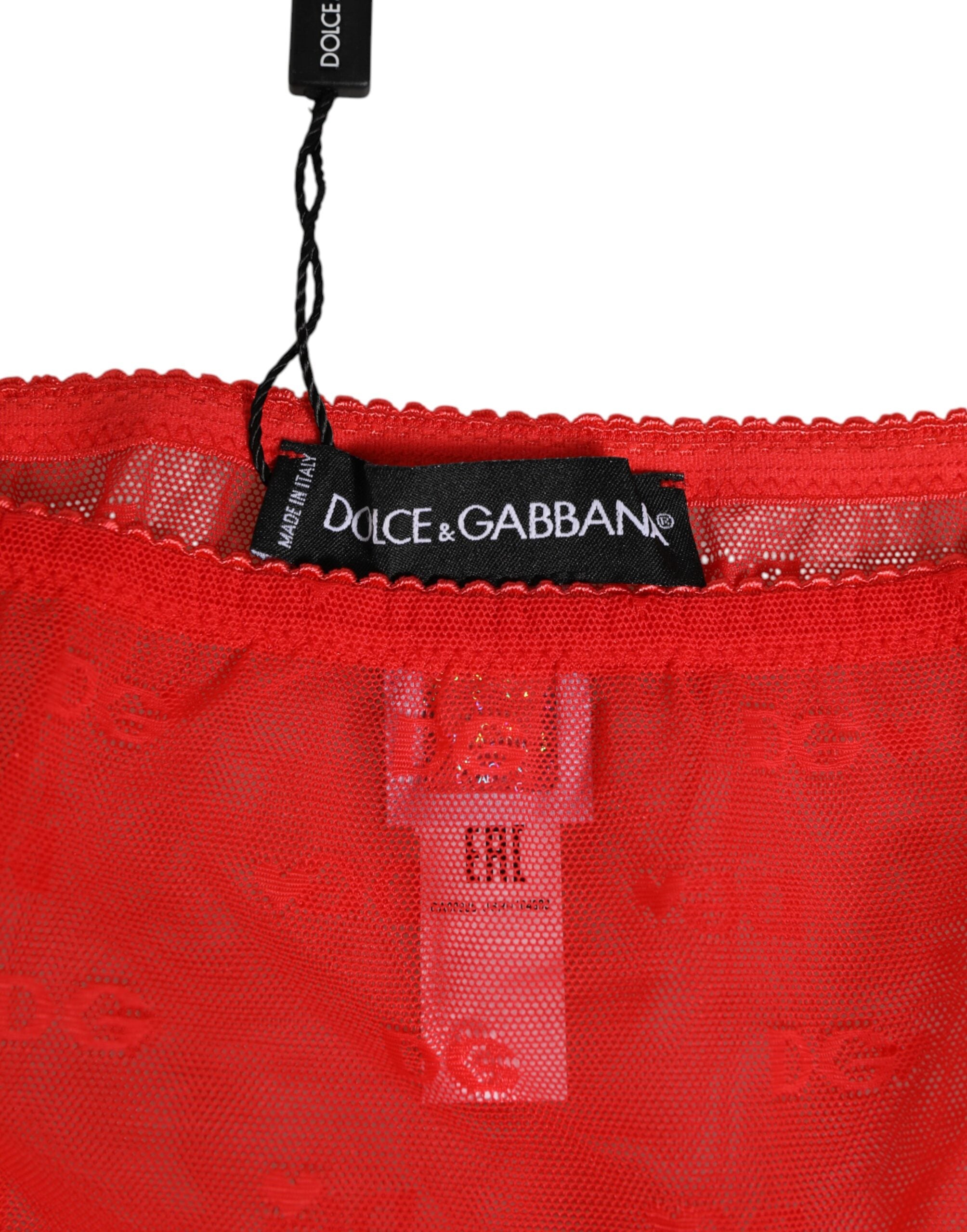 Dolce & Gabbana Rotes Nylon durchsichtiges Mesh Spitze Slip Unterwäsche
