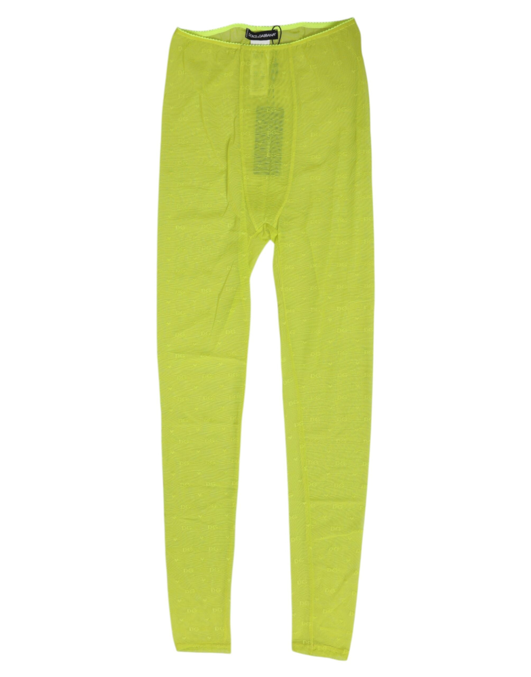 Dolce & Gabbana Neon Grün Nylon Logo Spitze Leggings Hosen Unterwäsche