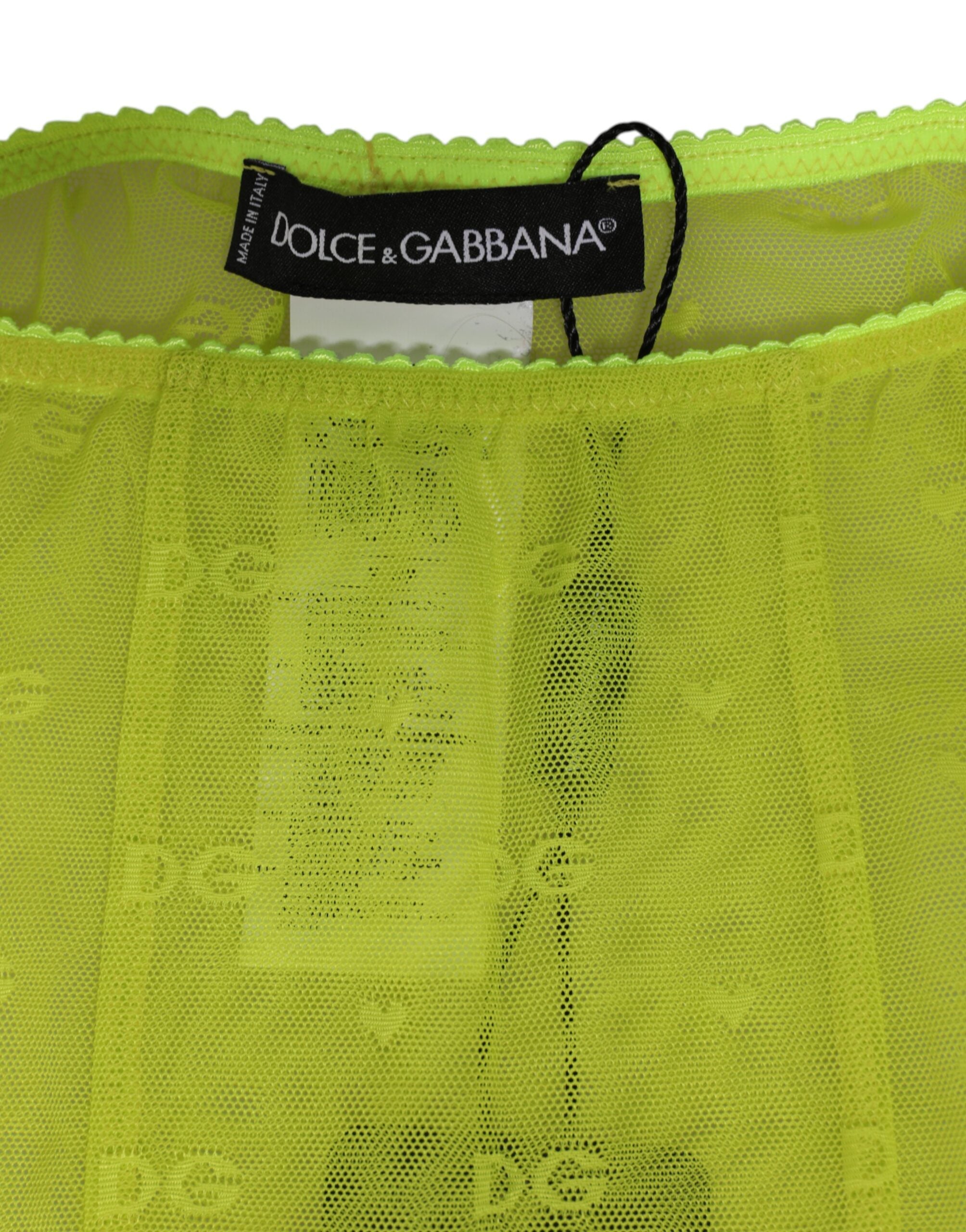 Dolce & Gabbana Neon Grün Nylon Logo Spitze Leggings Hosen Unterwäsche