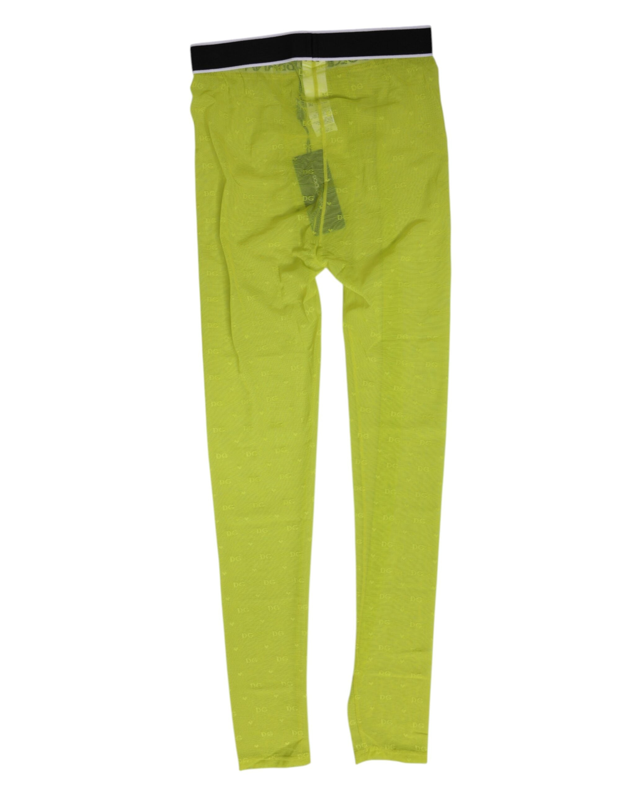 Dolce & Gabbana Neon Grün Nylon Logo Spitze Leggings Hosen Unterwäsche