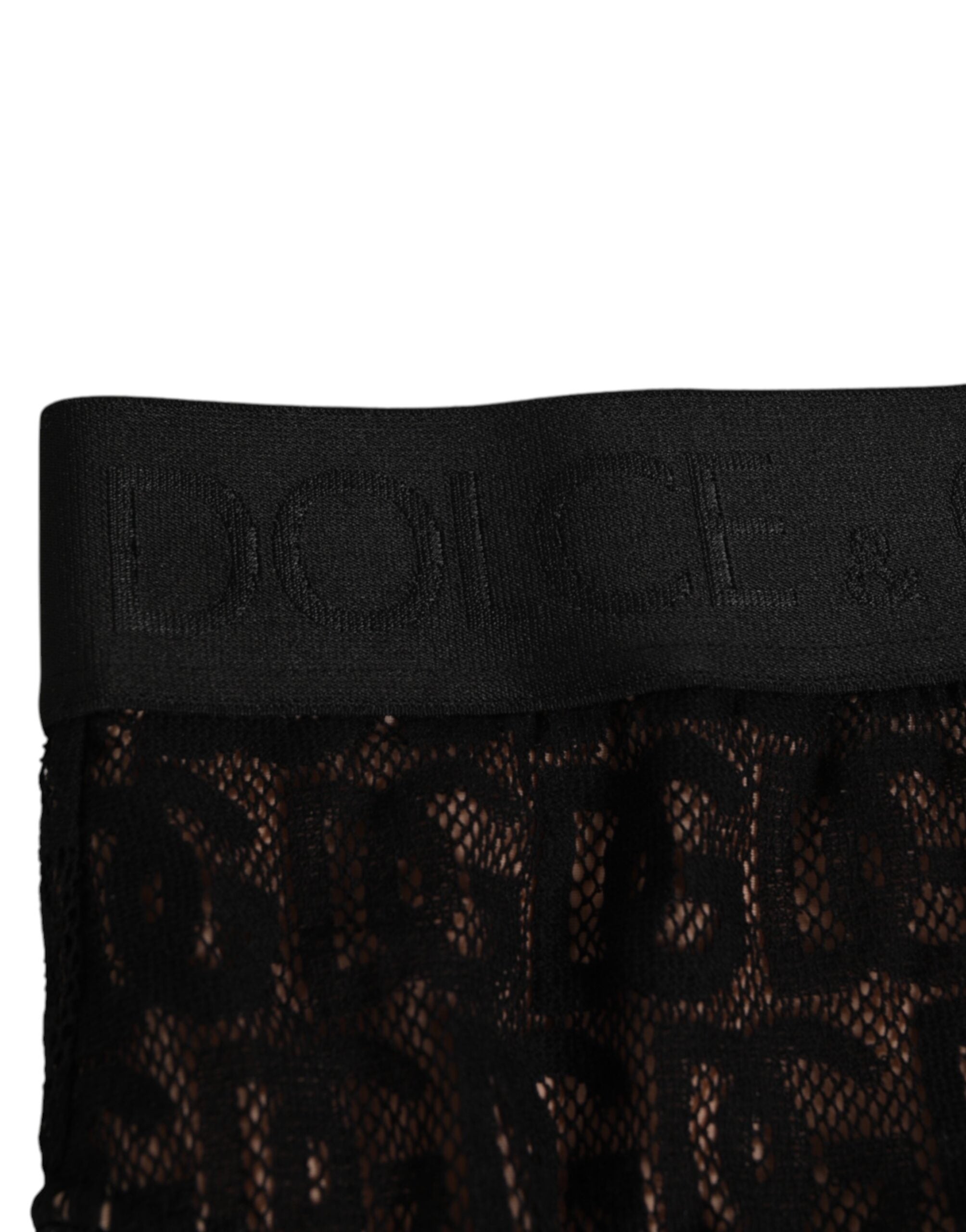 Dolce & Gabbana Schwarzer DG Logo Lace High Brief Slip Unterwäsche
