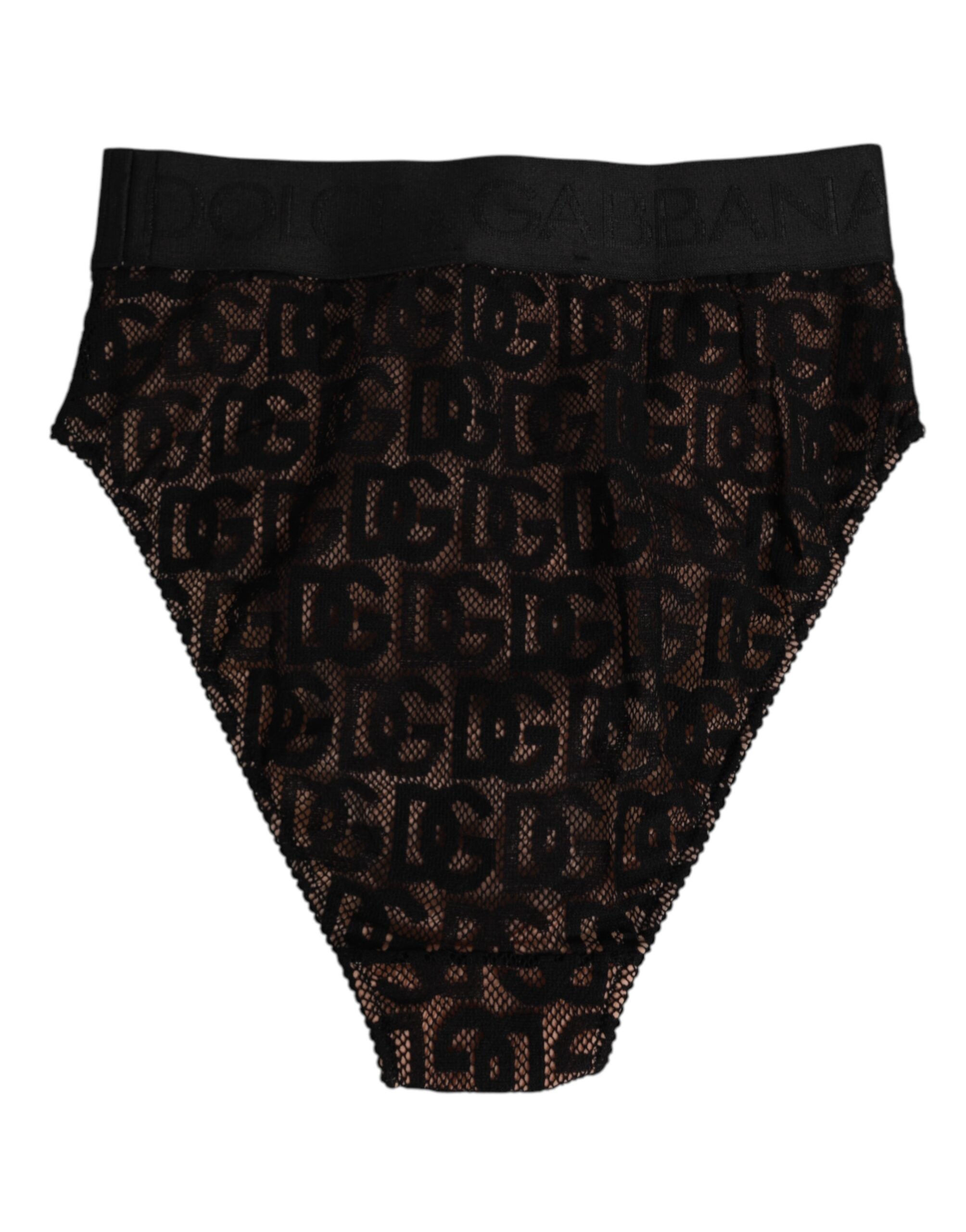 Dolce & Gabbana Schwarzer DG Logo Lace High Brief Slip Unterwäsche