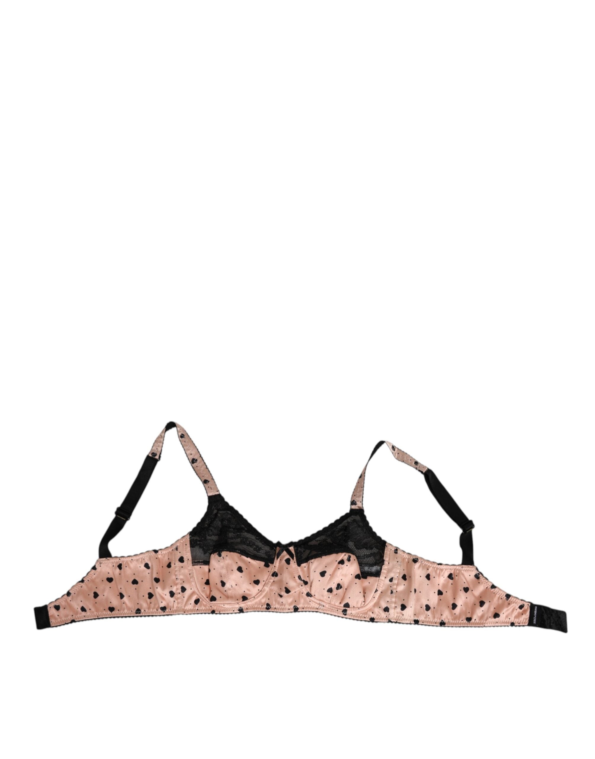 Dolce & Gabbana Beige Seide Herz Druck Soft Cup BH Unterwäsche