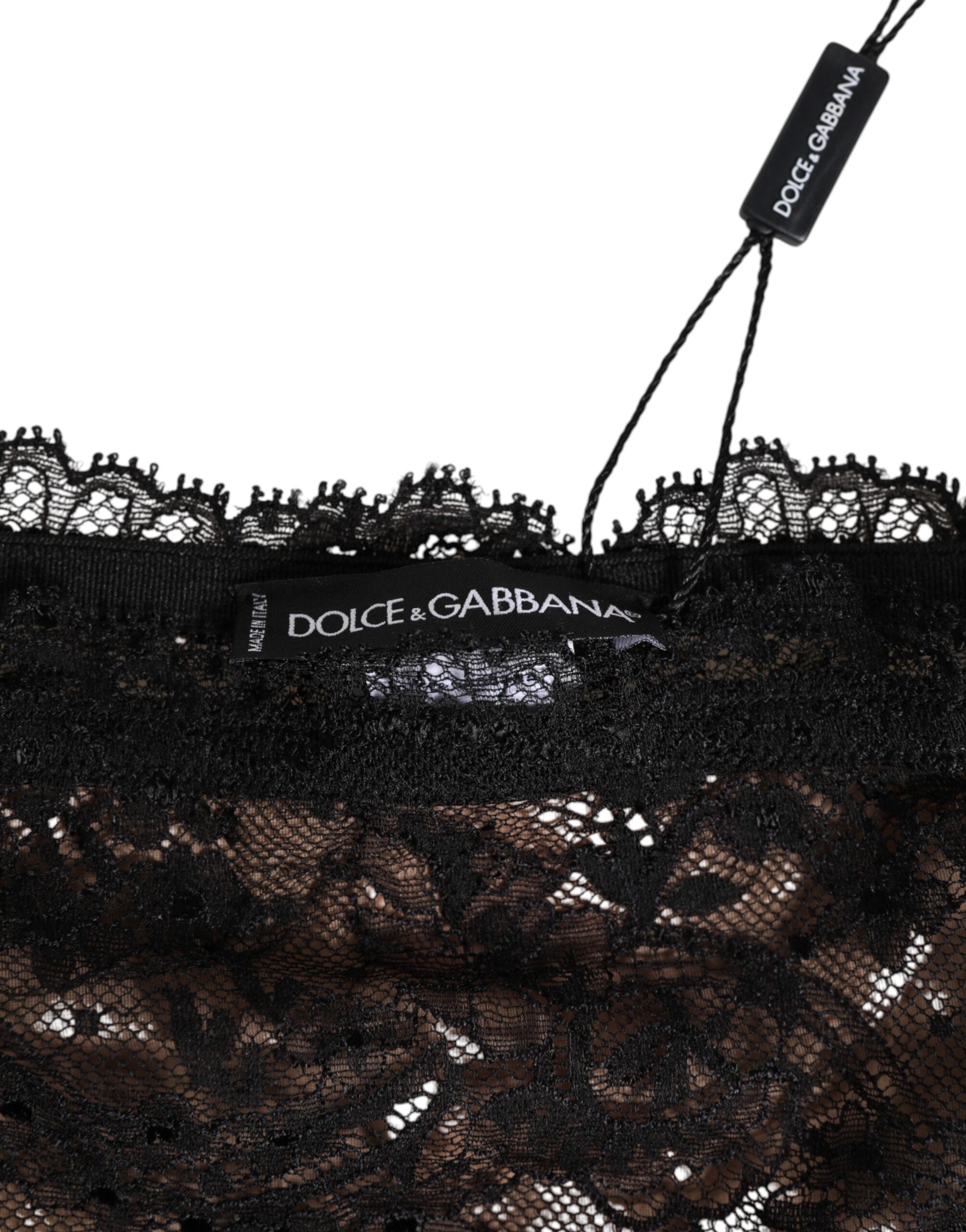 Dolce & Gabbana Schwarze florale Spitze Mesh High Brief Slip Unterwäsche