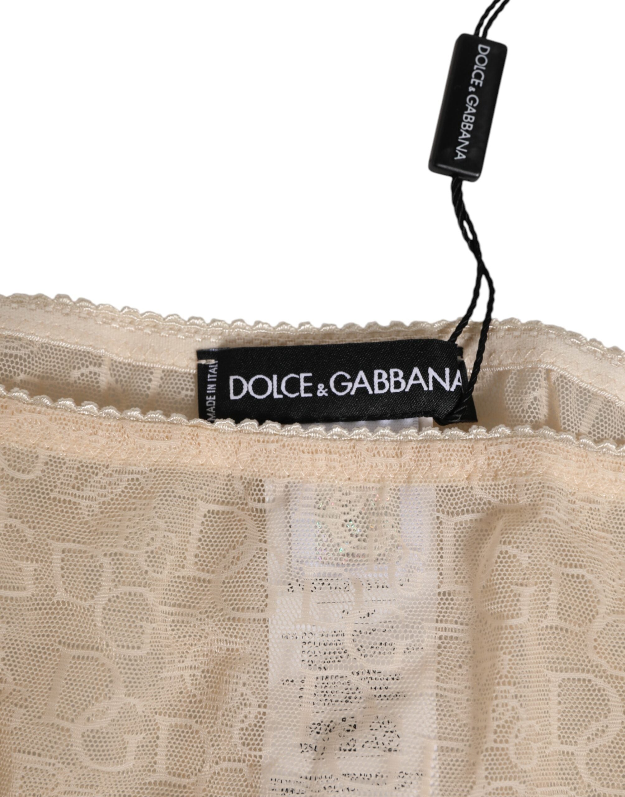 Dolce & Gabbana Beige DG Logo Lace Mid Waist Panty Unterwäsche