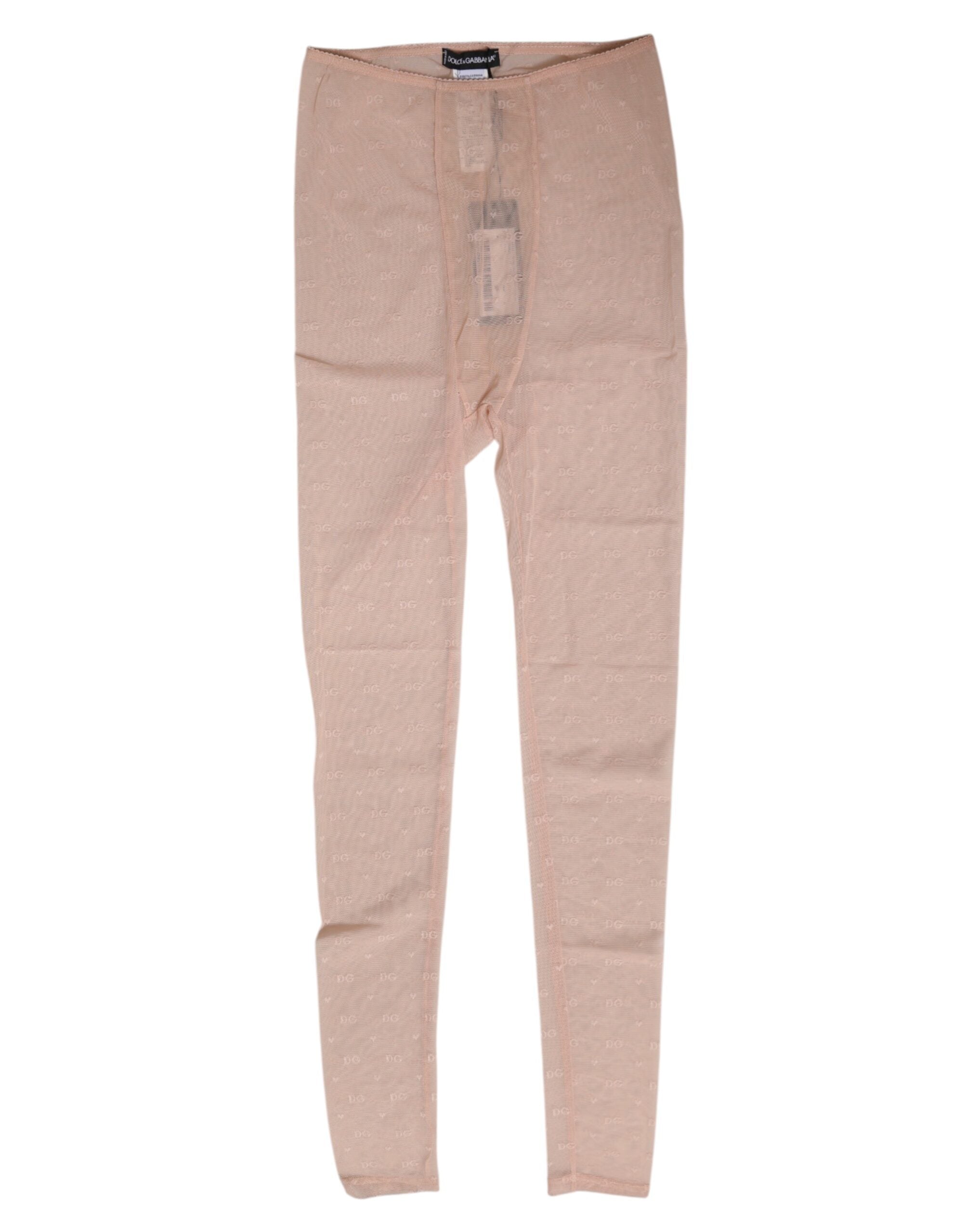 Dolce & Gabbana Beige Nylon Logo Spitze Leggings Hose Unterwäsche