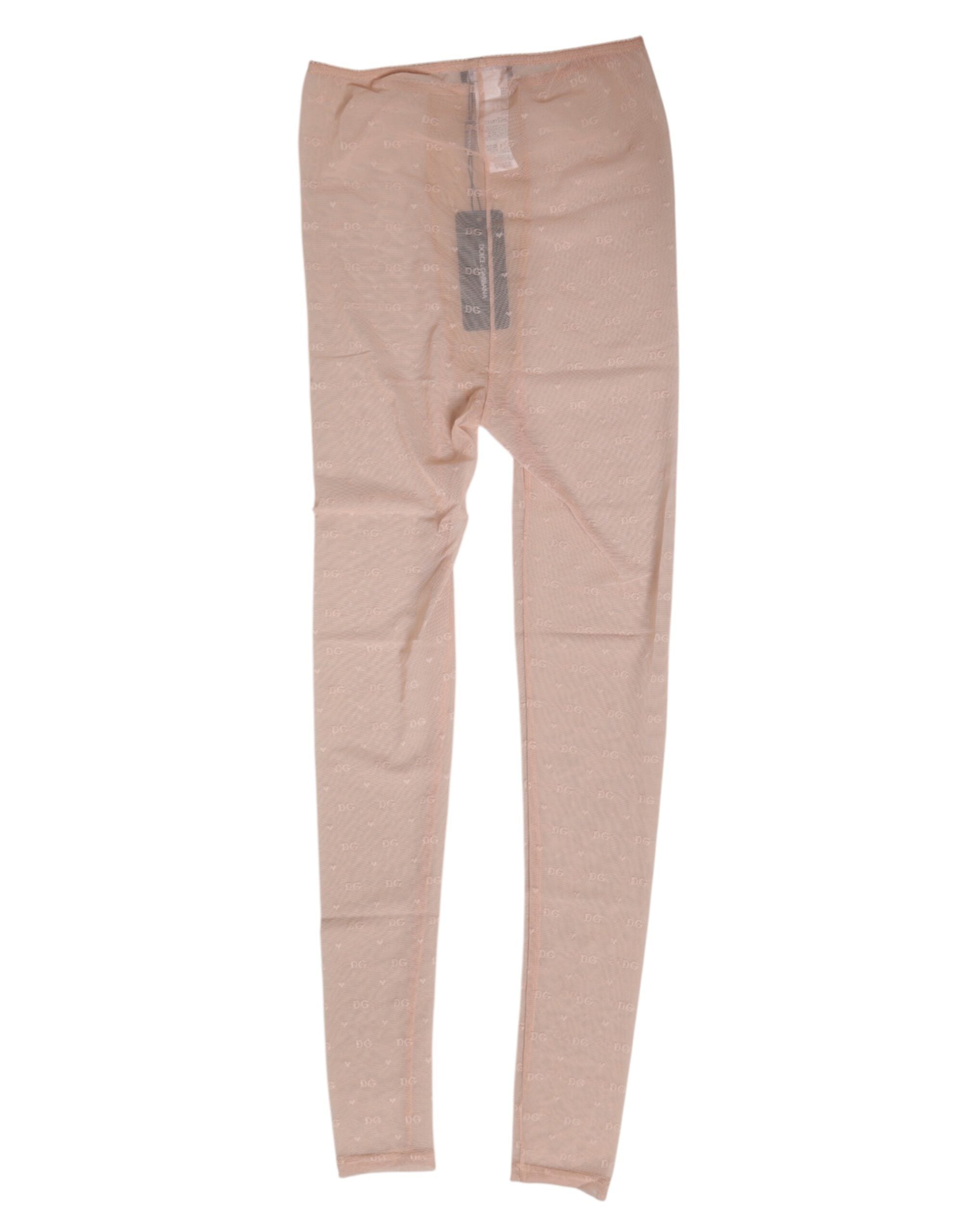 Dolce & Gabbana Beige Nylon Logo Spitze Leggings Hose Unterwäsche