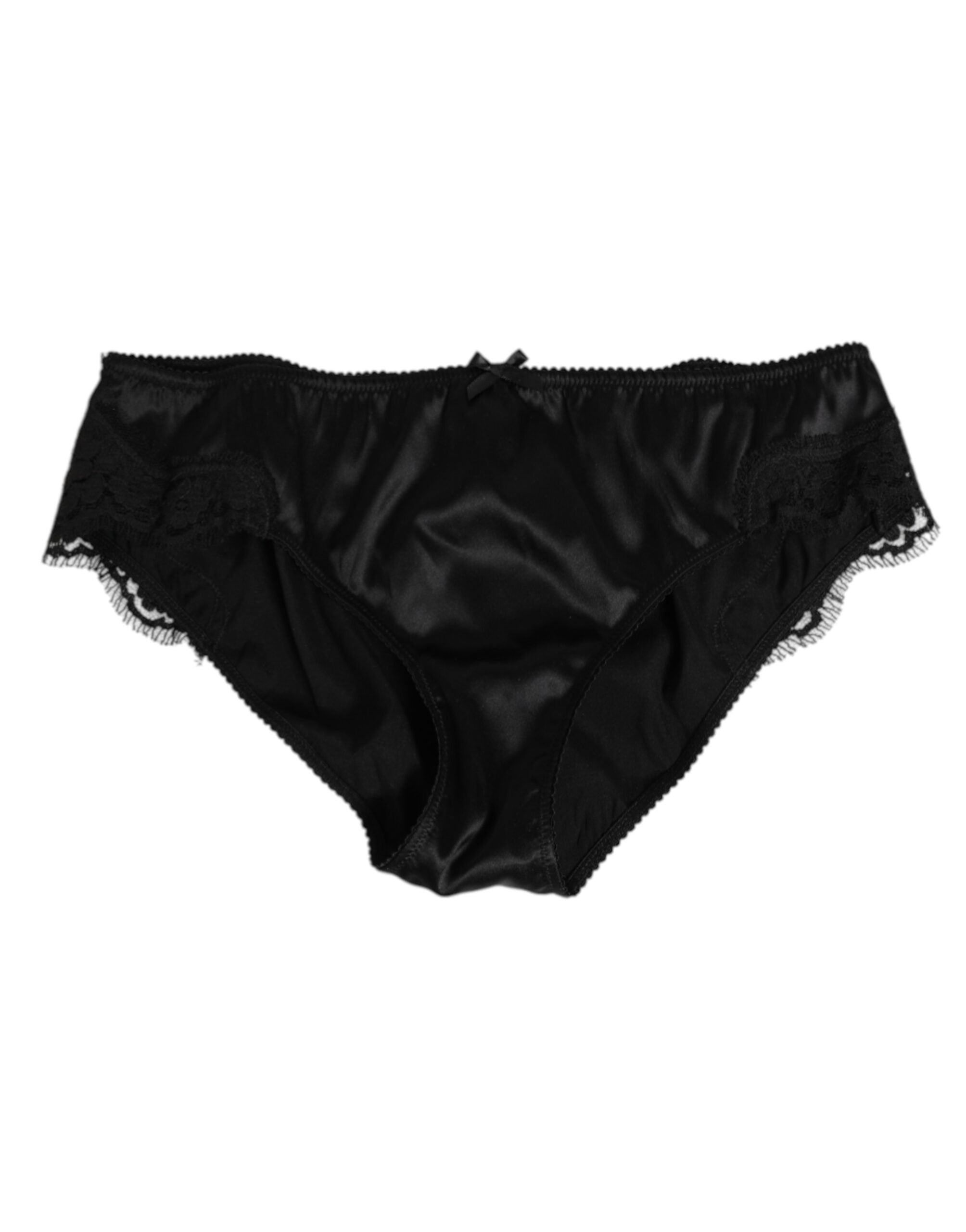 Dolce & Gabbana Schwarze Seide Floral Lace Mid Waist Panty Unterwäsche