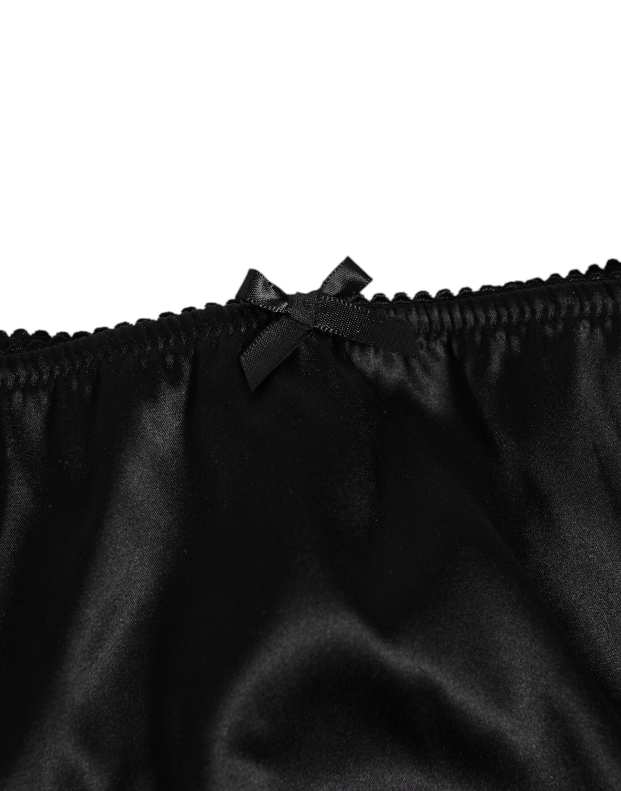 Dolce & Gabbana Schwarze Seide Floral Lace Mid Waist Panty Unterwäsche