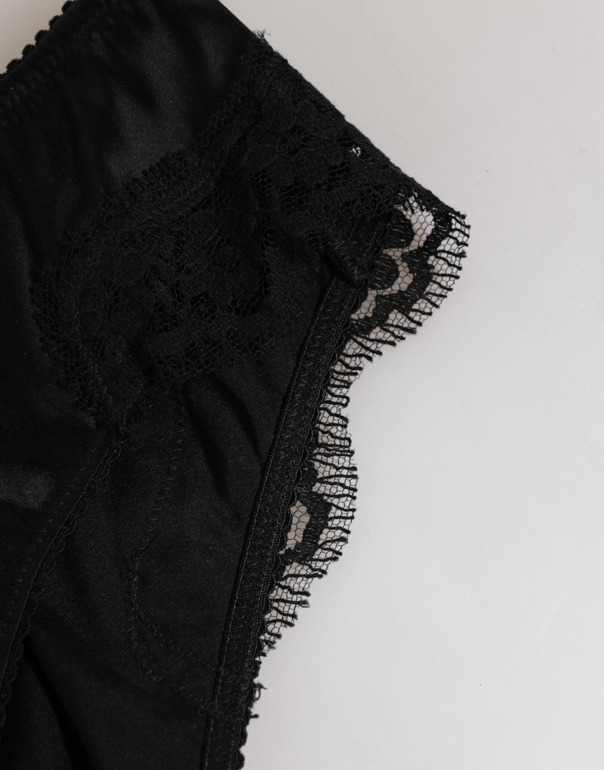 Dolce & Gabbana Schwarze Seide Floral Lace Mid Waist Panty Unterwäsche