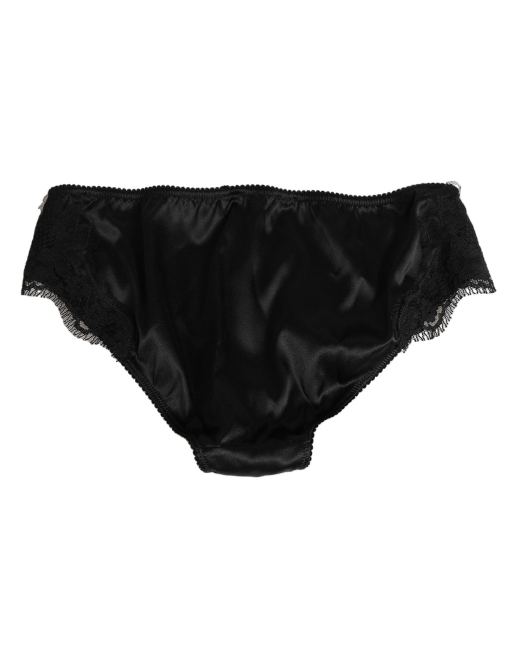 Dolce & Gabbana Schwarze Seide Floral Lace Mid Waist Panty Unterwäsche