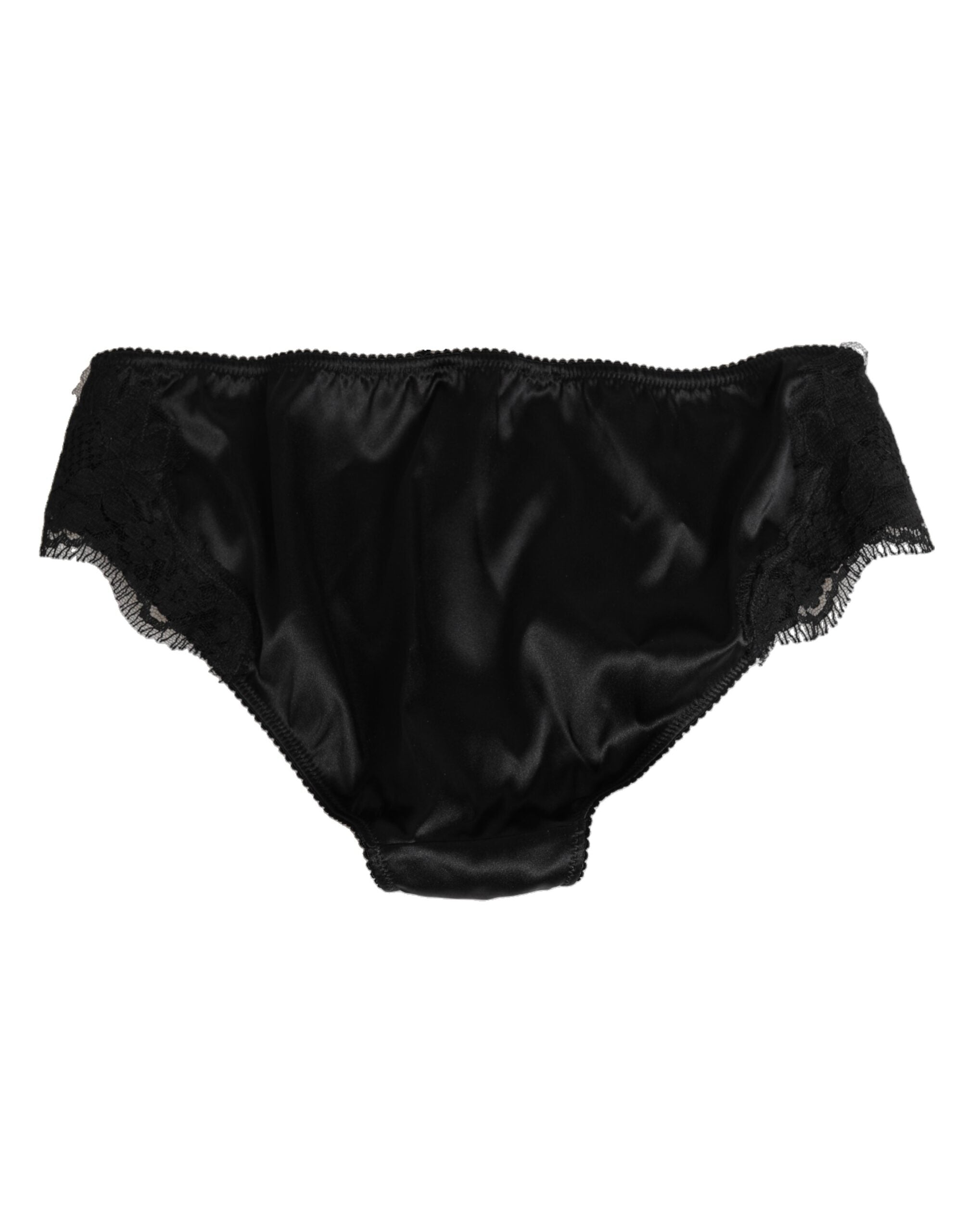 Dolce & Gabbana Schwarze Seide Floral Lace Mid Waist Panty Unterwäsche